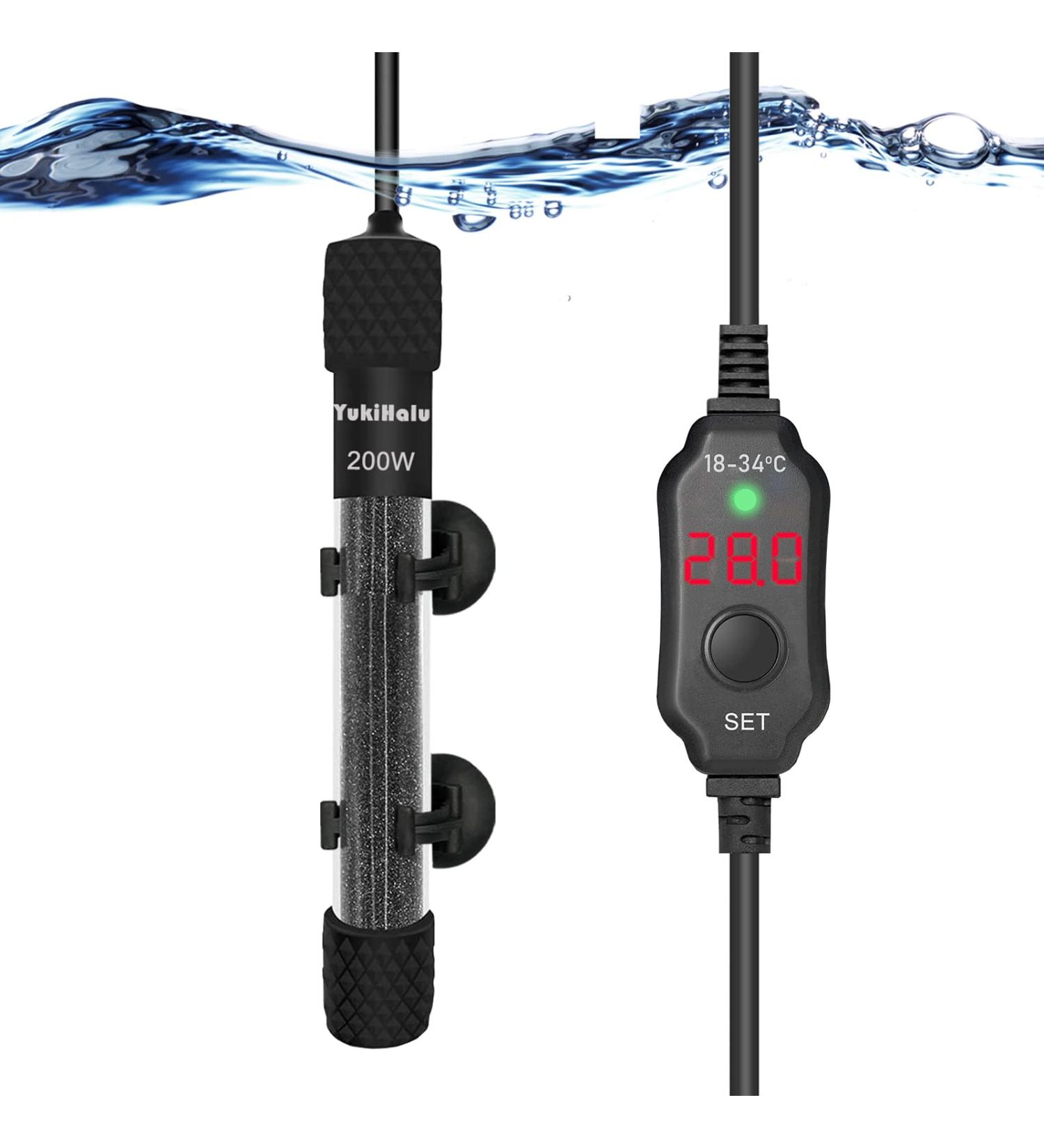 Yukihalu Mini Aquarium Heater 25W-200W with Thermometer & Temperature Controller - Ideal for 1-150L Aquariums - Buy Online on GoSupps.com