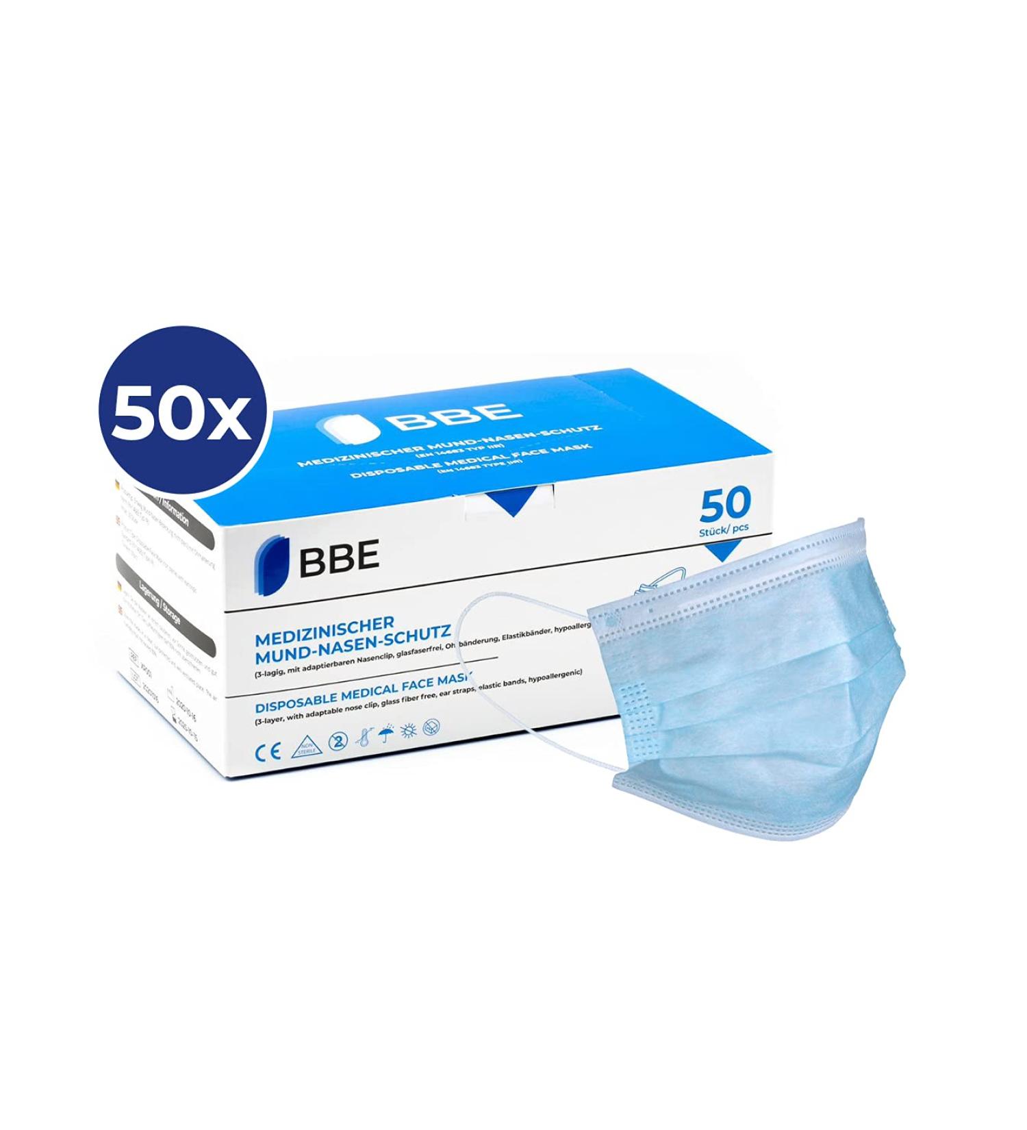 Buy BBE Solutions 50 Medical Disposable Masks - 3-Layer Mouth Protection | EN 14683 Type 2R Blue | International Shipping Available - Buy Online on GoSupps.com