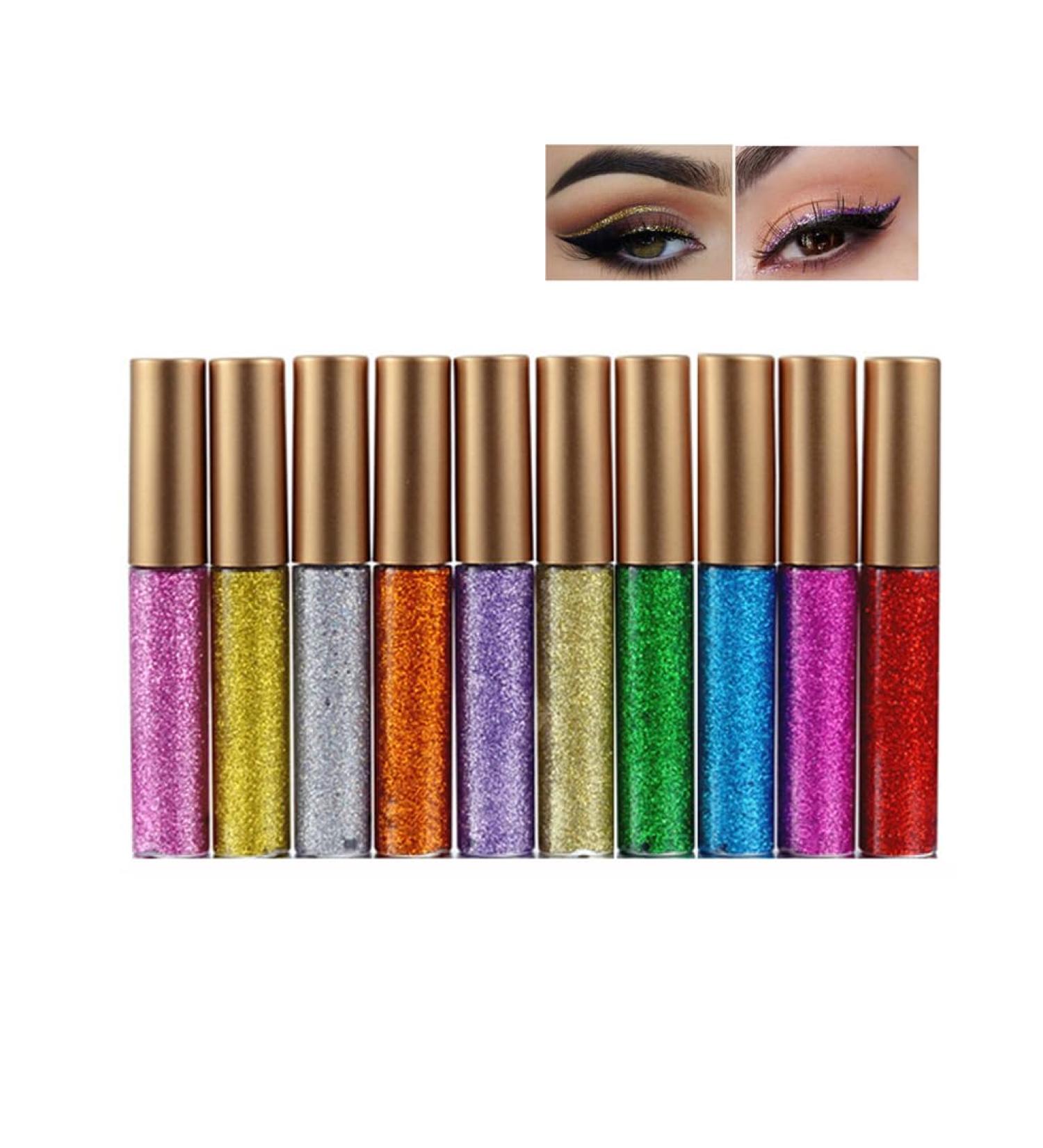 HADAVAKA Liquid Glitter Eyeshadow Glitter Liquid Eyeliner Colorful Set Women Shadow 10 Colors Glitter Diamond Eye Eyeliner Long Lasting Fast Drying Sparkling Eye Makeup Kits - Buy Online on GoSupps.com