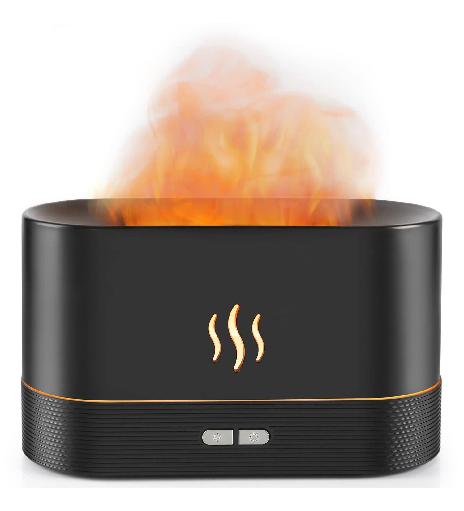 PLUWEL Flame Diffuser Humidifier 180ml - Auto Off Essential Oil Aroma with Fire Flame Effect - 2 Brightness Modes for Home Office Spa Gym (Black) - Buy Online on GoSupps.com