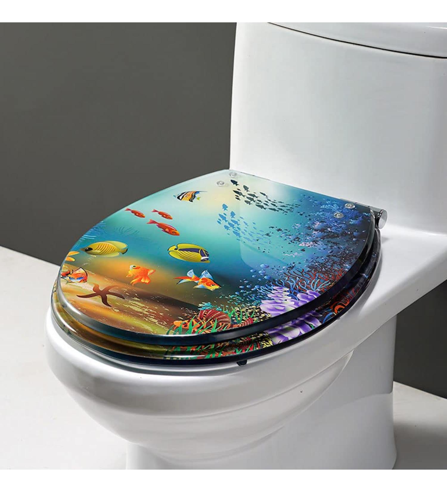 Polyresin Round Toilet Seat Ocean Series Elongated Toilet Seat with Metal Hinges 02 Little Surprise - Buy Online on GoSupps.com