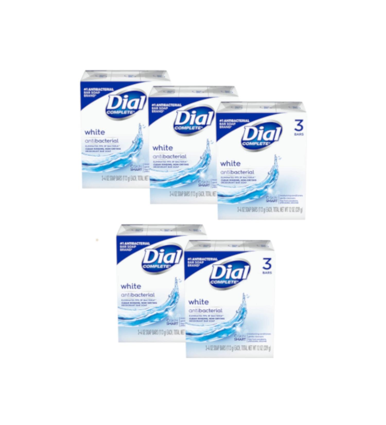 Dial Antibacterial Deodorant Bar Soap 4 oz White 3 ea, Pack of 5 - Buy Online on GoSupps.com