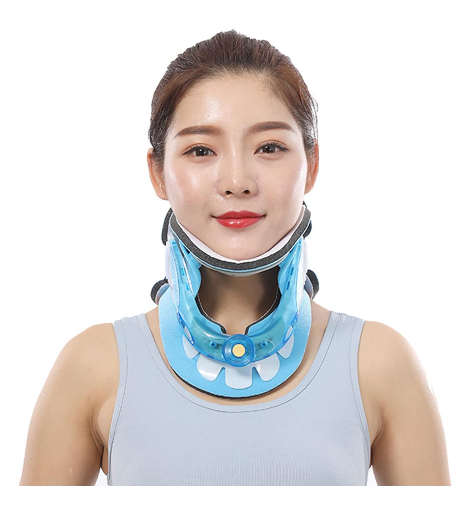 Cervical Neck Collar - Adjustable Traction Device & Fixation Brace for Office Workers Students & Drivers - Breathable Neck Protector - Blue - Buy Online on GoSupps.com