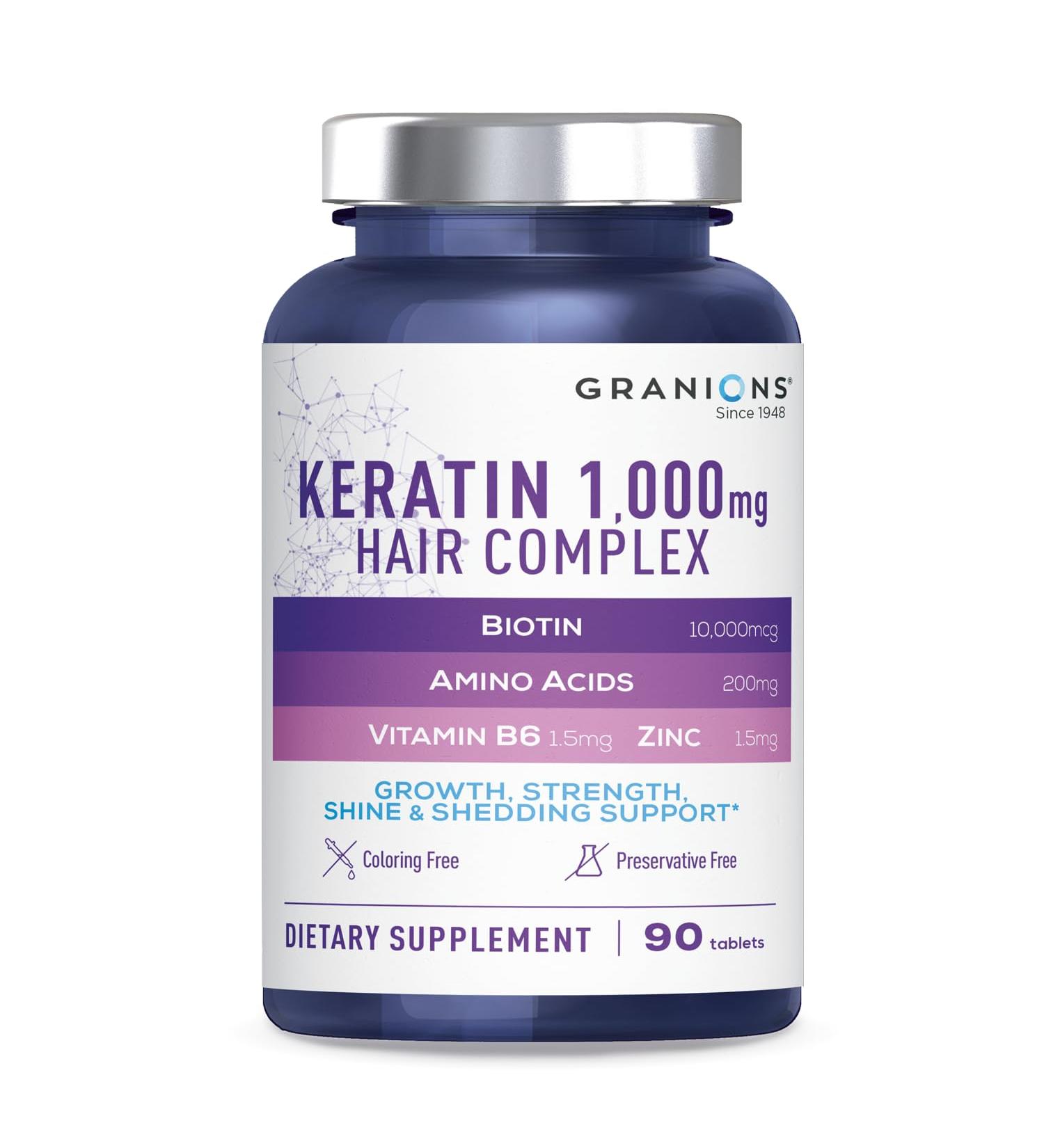 GRANIONS PROKERACYS KERATINE 1000MG | Keratine + Biotine Cheveux Hautement Dos e | Biotine + Zinc + Vitamine B6 | Croissance R sistance Volume| Anti Chute de Cheveux Femme & Homme - 90 Comprim s