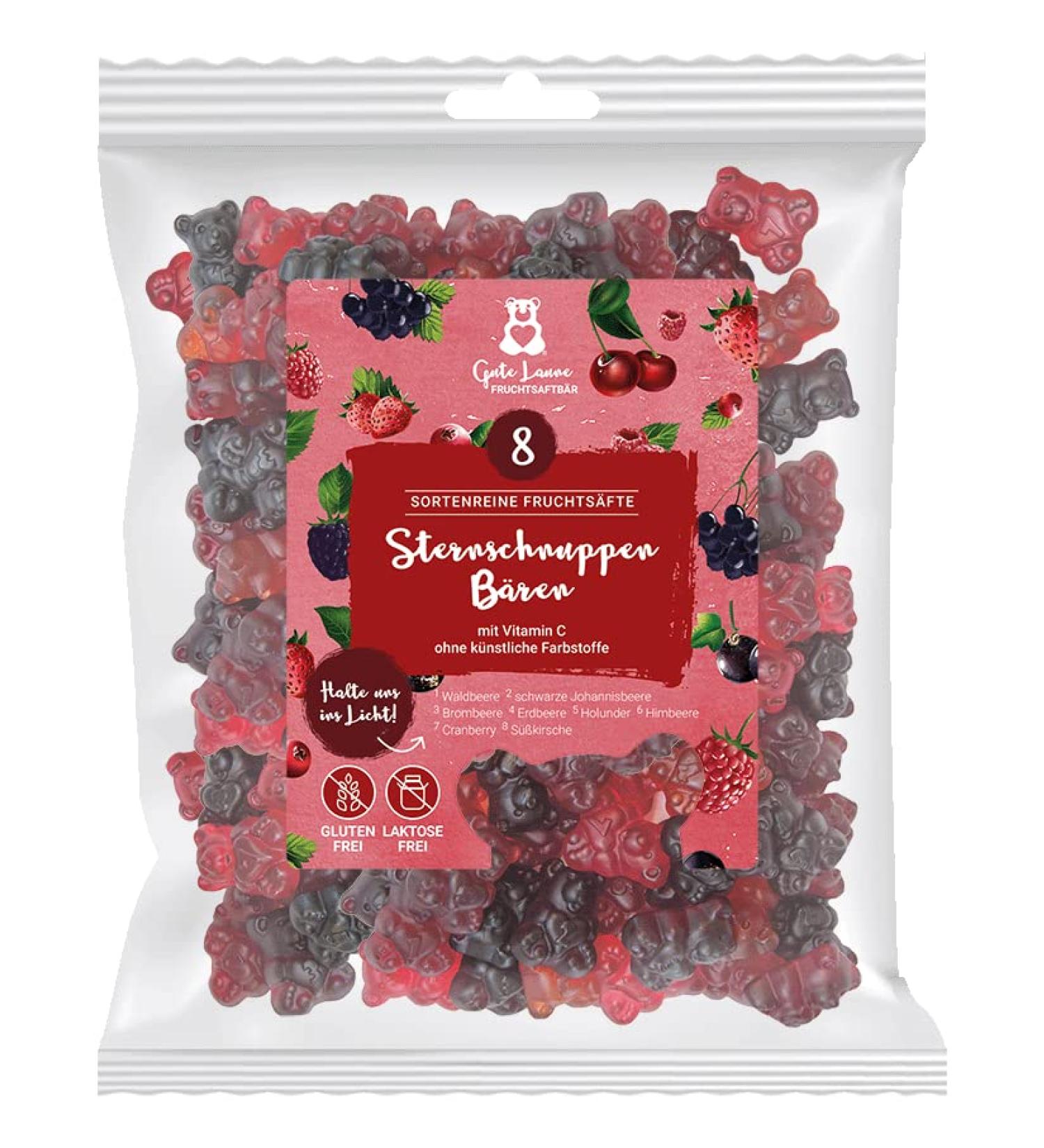 Naschlabor Good Mood Fruit Juice Bear | Red Sternschnuppen | 20% Pure Fruit Juices | Gluten & Lactose-Free | 500g Pack - Shop Internationally! - Buy Online on GoSupps.com