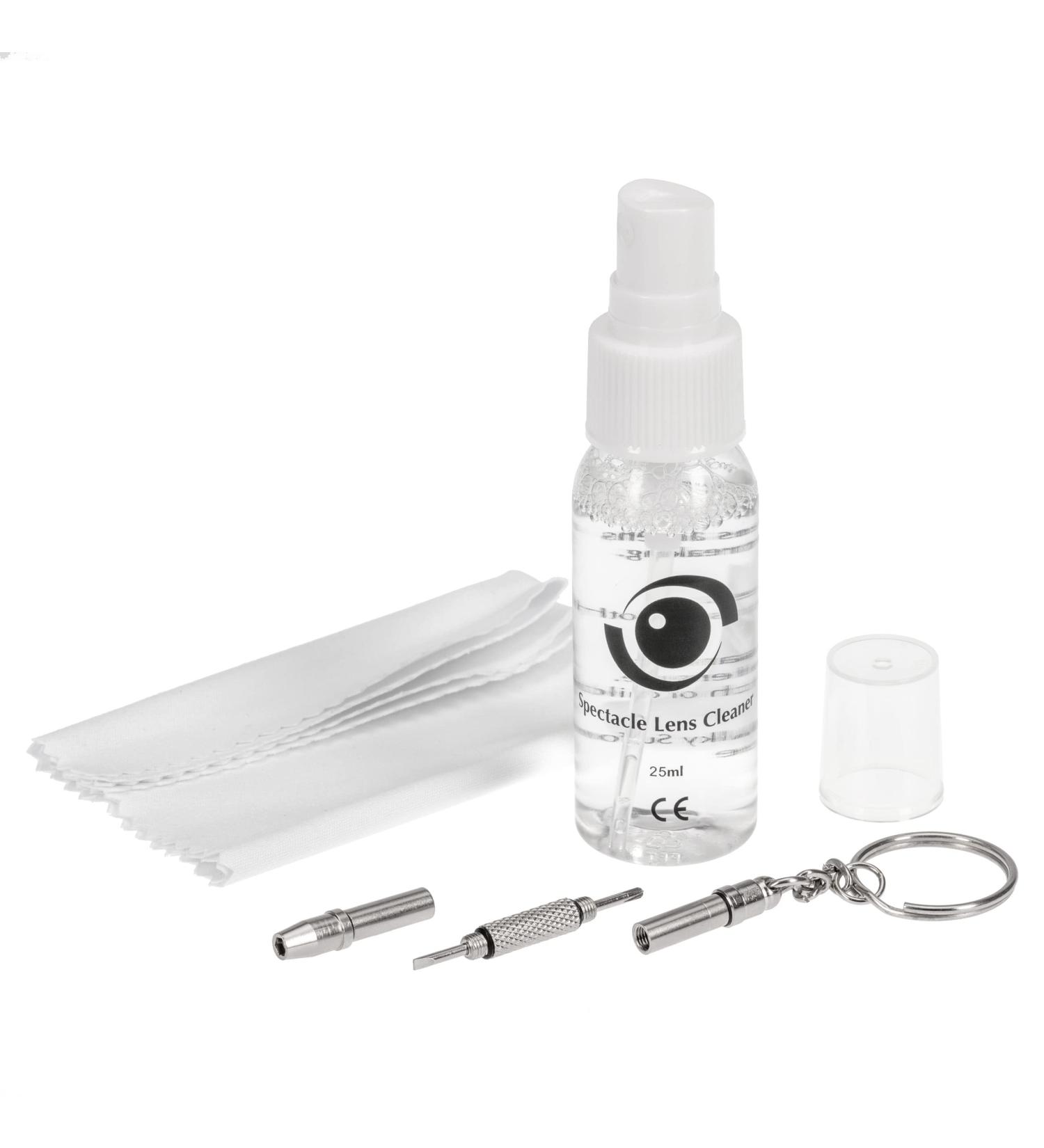 Complete Eyeglass Lens Cleaner Set | Cleans any Lens or Screen | Repair Tool Fixes Eyeglasses Sunglasses and Watches | Includes Cleaning Solution Repair Tool and Premium Microfiber Towelette - Buy Online on GoSupps.com
