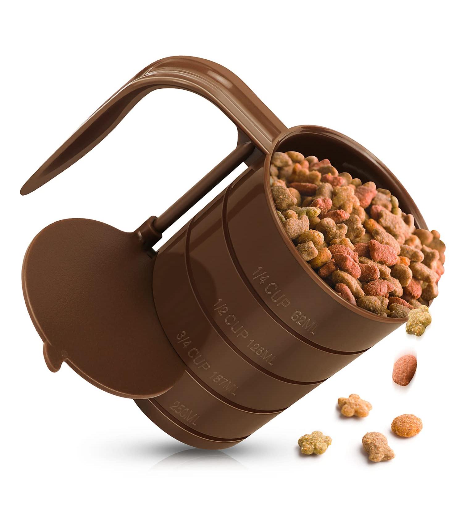 Pet Food Scoop with Measuring Lines - Dog & Cat Plastic Measuring Cups (Coffee Color) - Buy Online on GoSupps.com