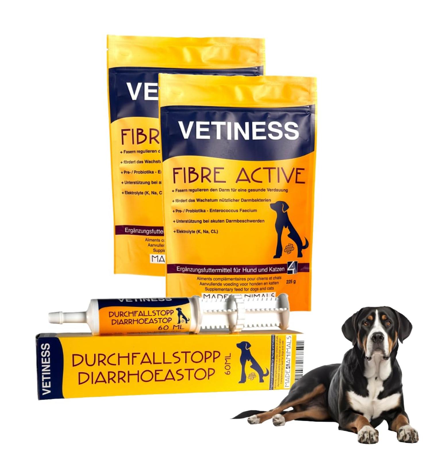 VETINESS Dignifying Advantage Pack XL | Diarrhea Relief & Intestinal Flora Reconstruction with Probiotics | 60 ml & 450 g Fiber Active - International Shipping Available - Buy Online on GoSupps.com