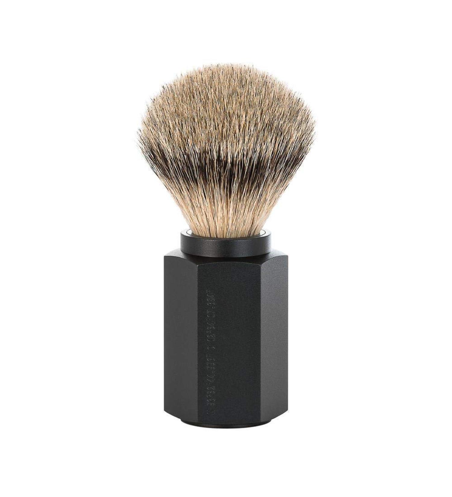 M HLE shaving brush - Hexagon series - silvertip badger - aluminum anodized graphite