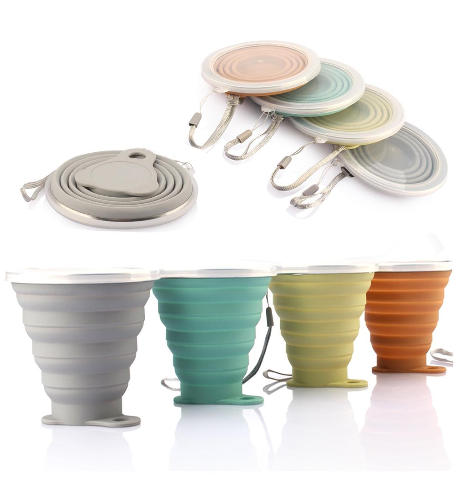 ME.FAN Silicone Collapsible Travel Cup 4 Pack - Portable 9.22oz Folding Camping Cup Set with Lids - Graduated Design in Powderblue, Light Gray, Yellow Green, Light Brown - Buy Online on GoSupps.com