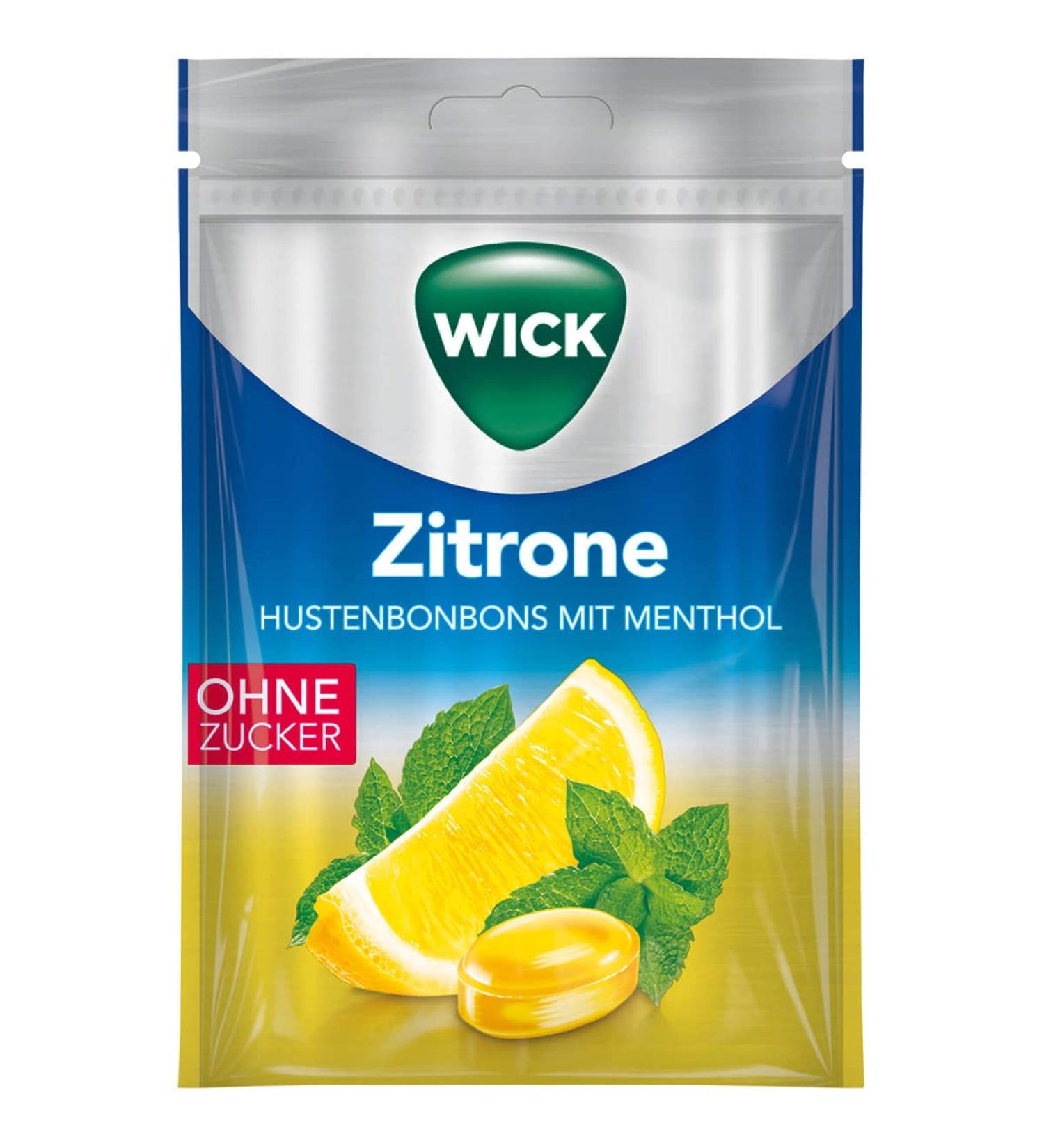 WICK Lemon sugar-free throat lozenges with natural menthol 72g