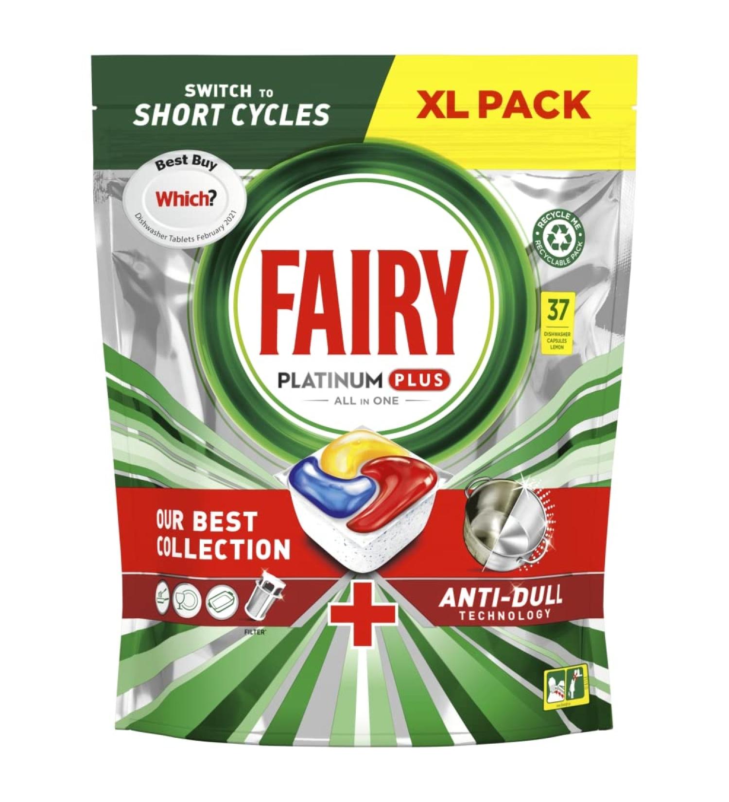Fairy Platinum Plus All In One Dishwasher Tablets Lemon 37 Tablets
