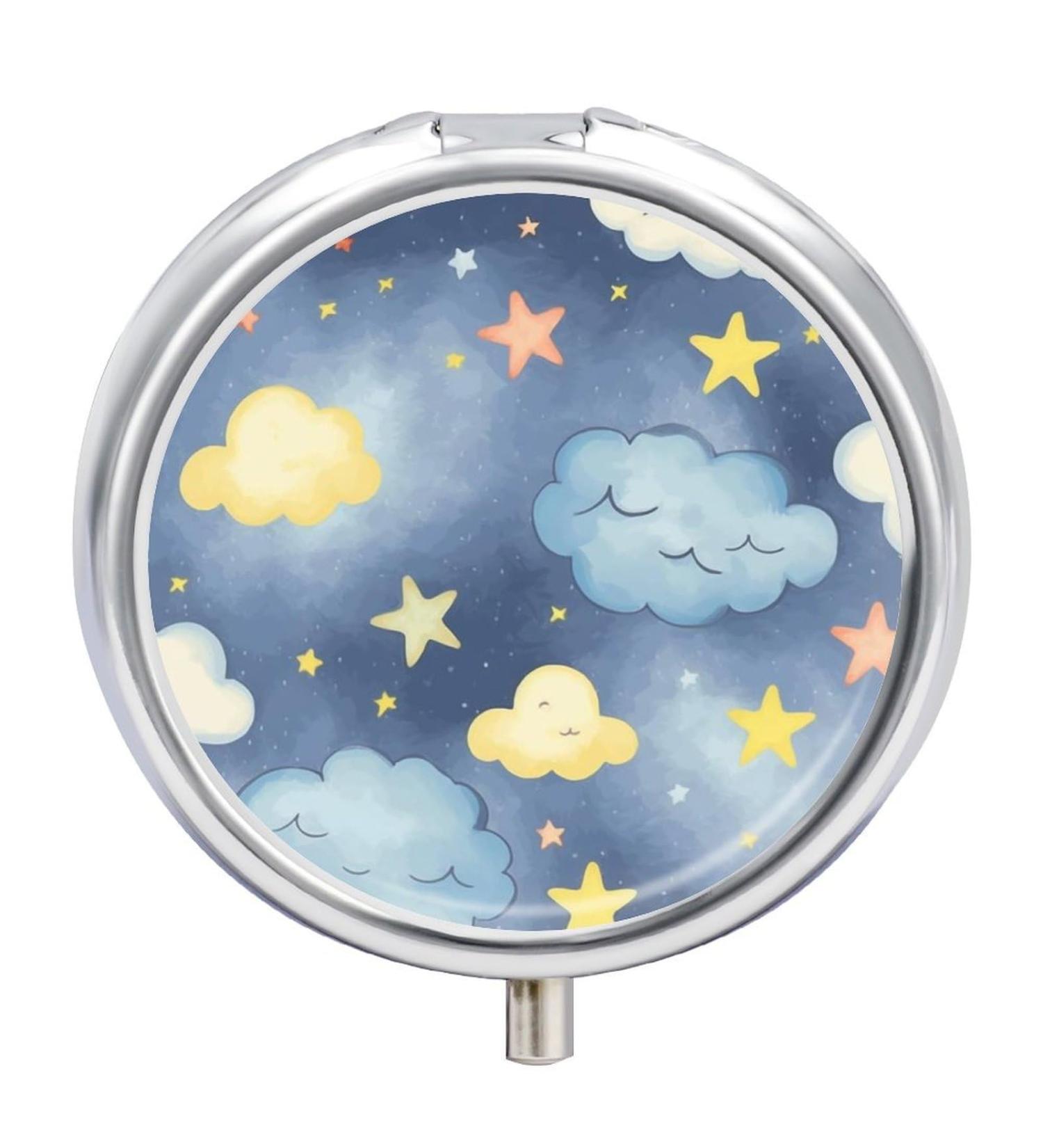 Travel Pill Box - 3 Compartment Portable Organizer with Stars & Clouds Design | Small Pill Case for Purse & Pocket - Ideal for Travel - Buy Online on GoSupps.com