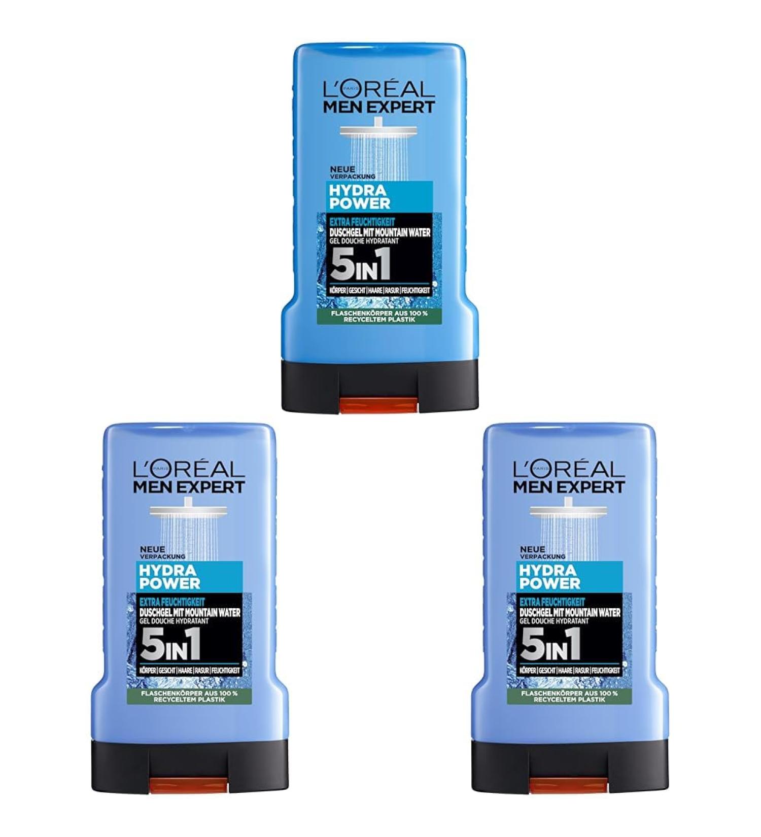 L'Or al Men Expert XXL 5in1 Shower Gel & Shampoo for Men - 250ml (3 Pack) | Long-Lasting Freshness Carbon-Powered Body & Hair Care - Buy Online on GoSupps.com