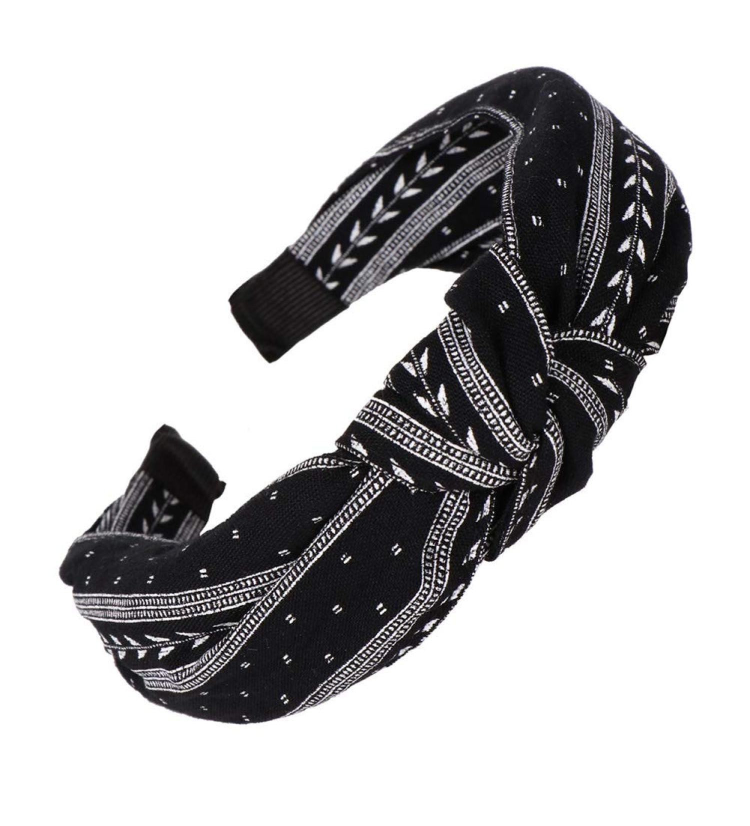 Amorar ladies hair ripe vintage hair headband hair band fabric turban headband wide hair tires with knot head warp hair accessories yoga head band black