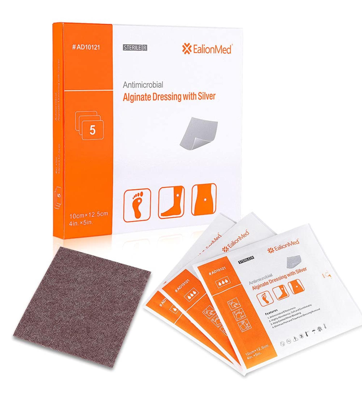 Silver Calcium Alginate Wound Dressing Pad 4x5 - High Absorbency Non-Stick Ag Gauze for Pressure Ulcers, Bed Sores, Diabetic Foot Ulcers - 5 Packs - Buy Online on GoSupps.com
