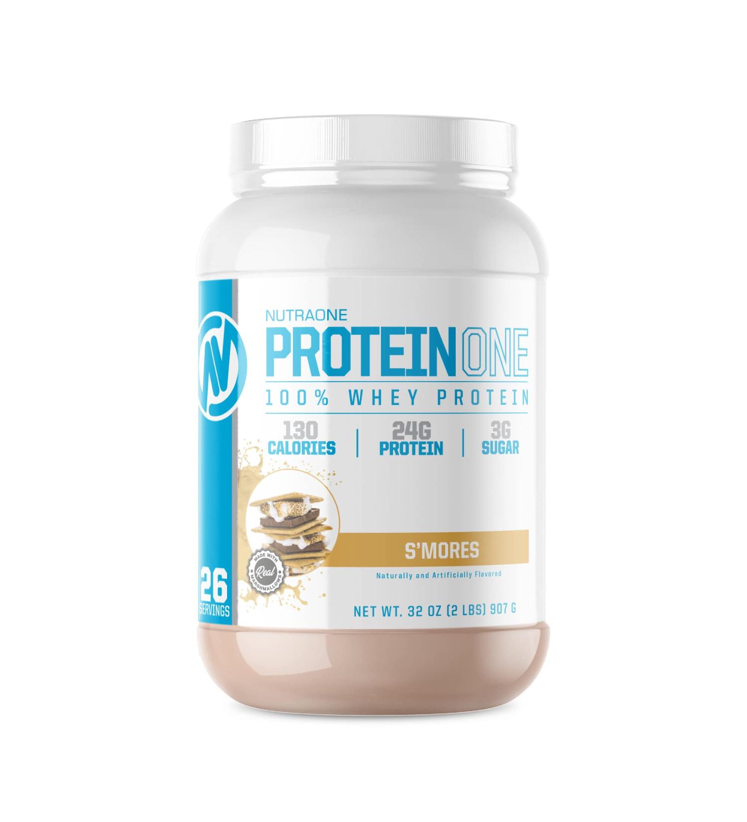 NutraOne ProteinOne Whey Protein Powder - Promote Recovery & Build Muscle | Smores Flavor 2lbs for Men & Women - Buy Online on GoSupps.com