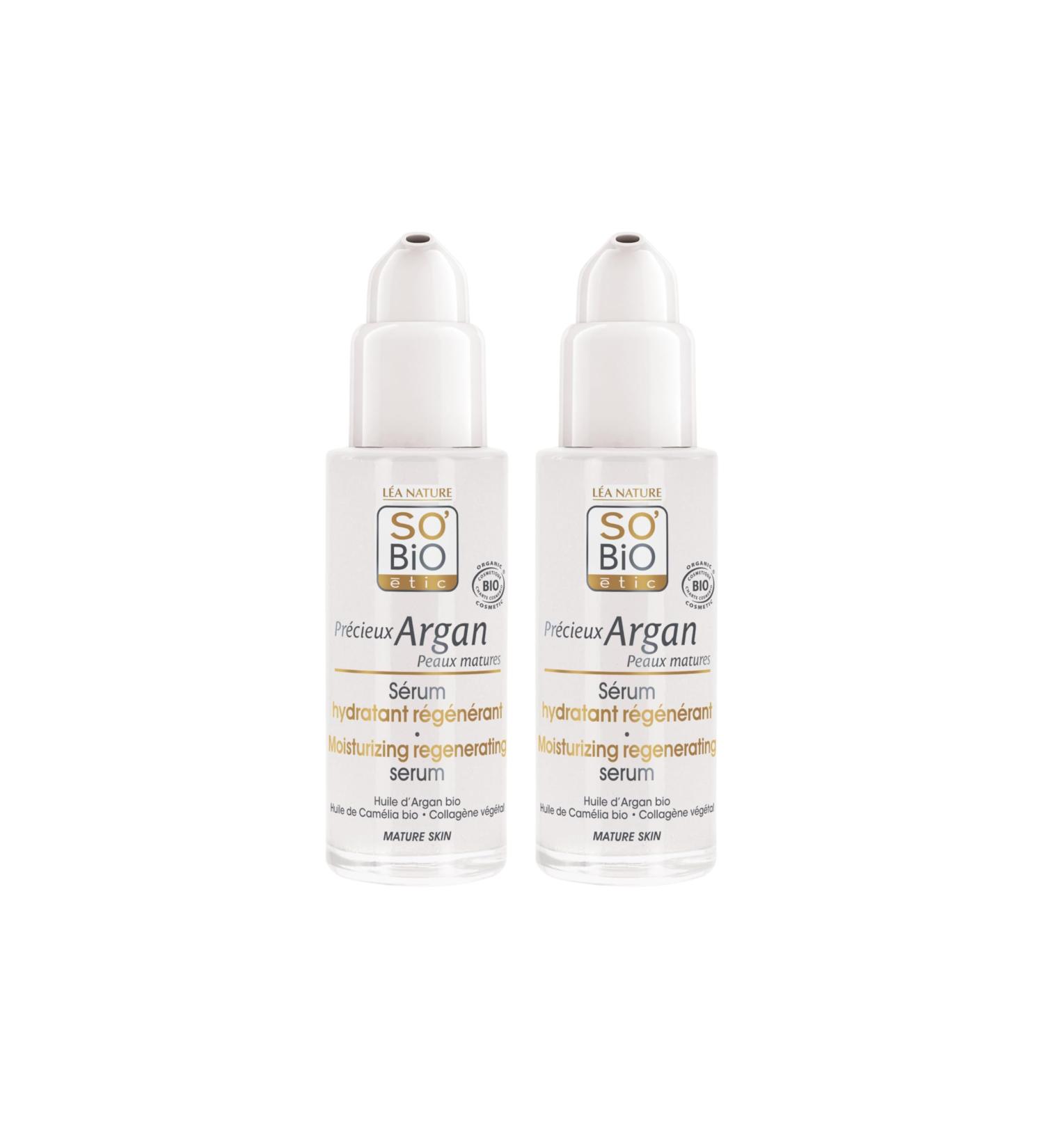 So'Bio tic L A NATURE SO BiO tic | Regenerating Moisturizing Serum Precious Argan Mature Skin | Tones & Firms | Argan Oil | Vegetable Collagen | 99% Natural Origin | Made in France | Pack of 2 x 30 ml
