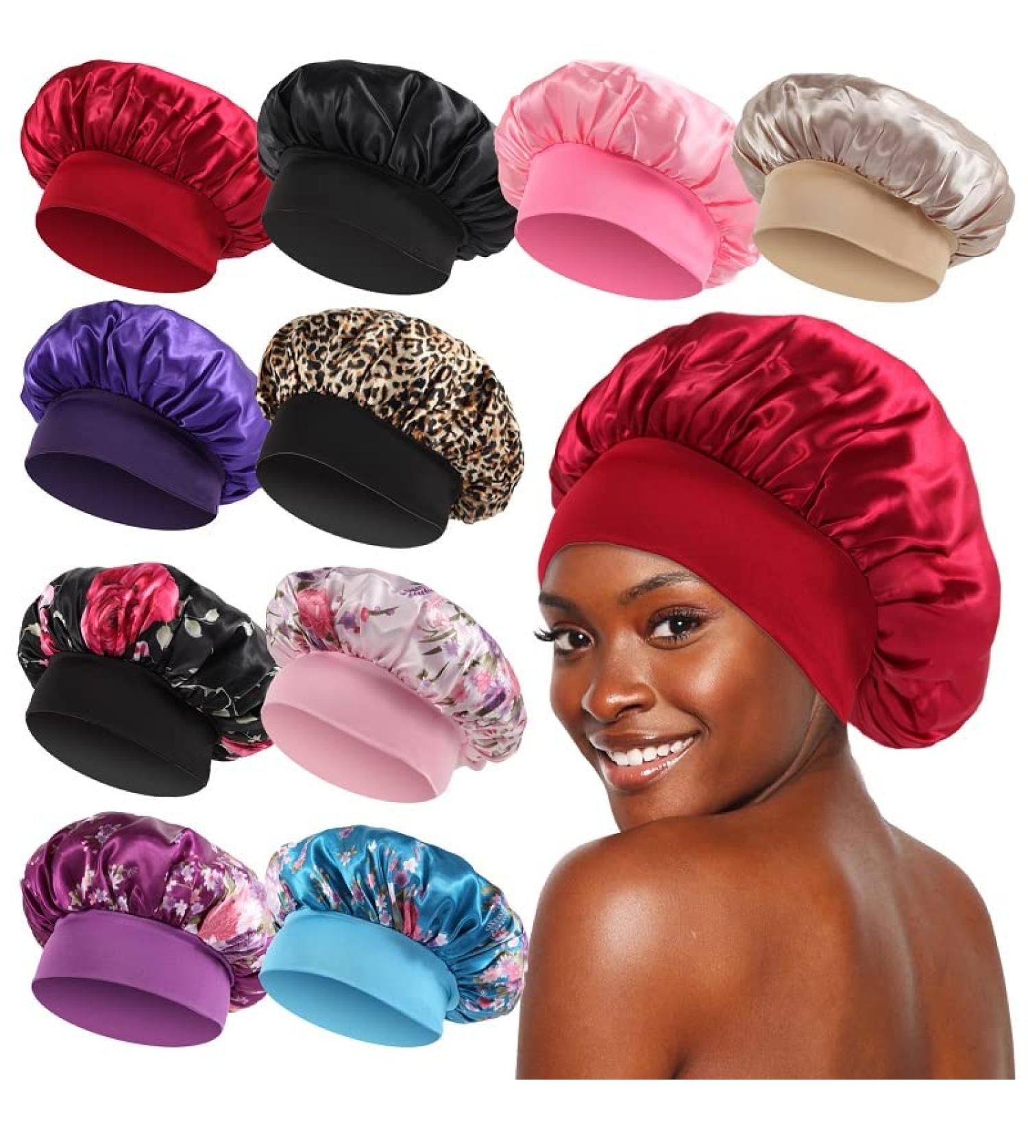KEPUWAY 10 Pcs Satin Bonnets for Curly Hair | Elastic Band | Sleeping Bonnet for Women, Men | Multicolor Share Pack - Buy Online on GoSupps.com
