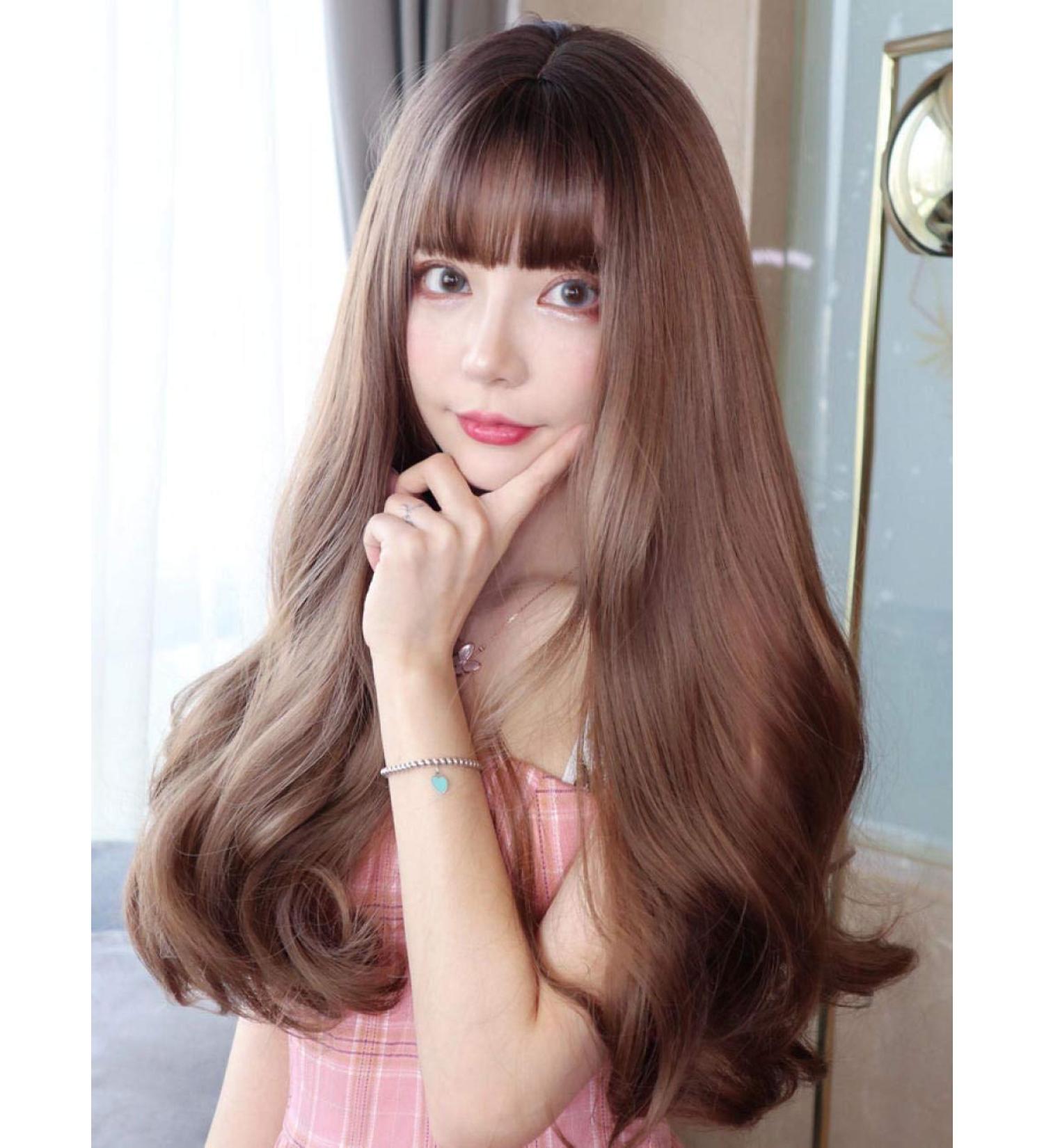 BGHJUE Wig female long curly hair big wave full headgear long hair piece natural cute round face realistic hair sets