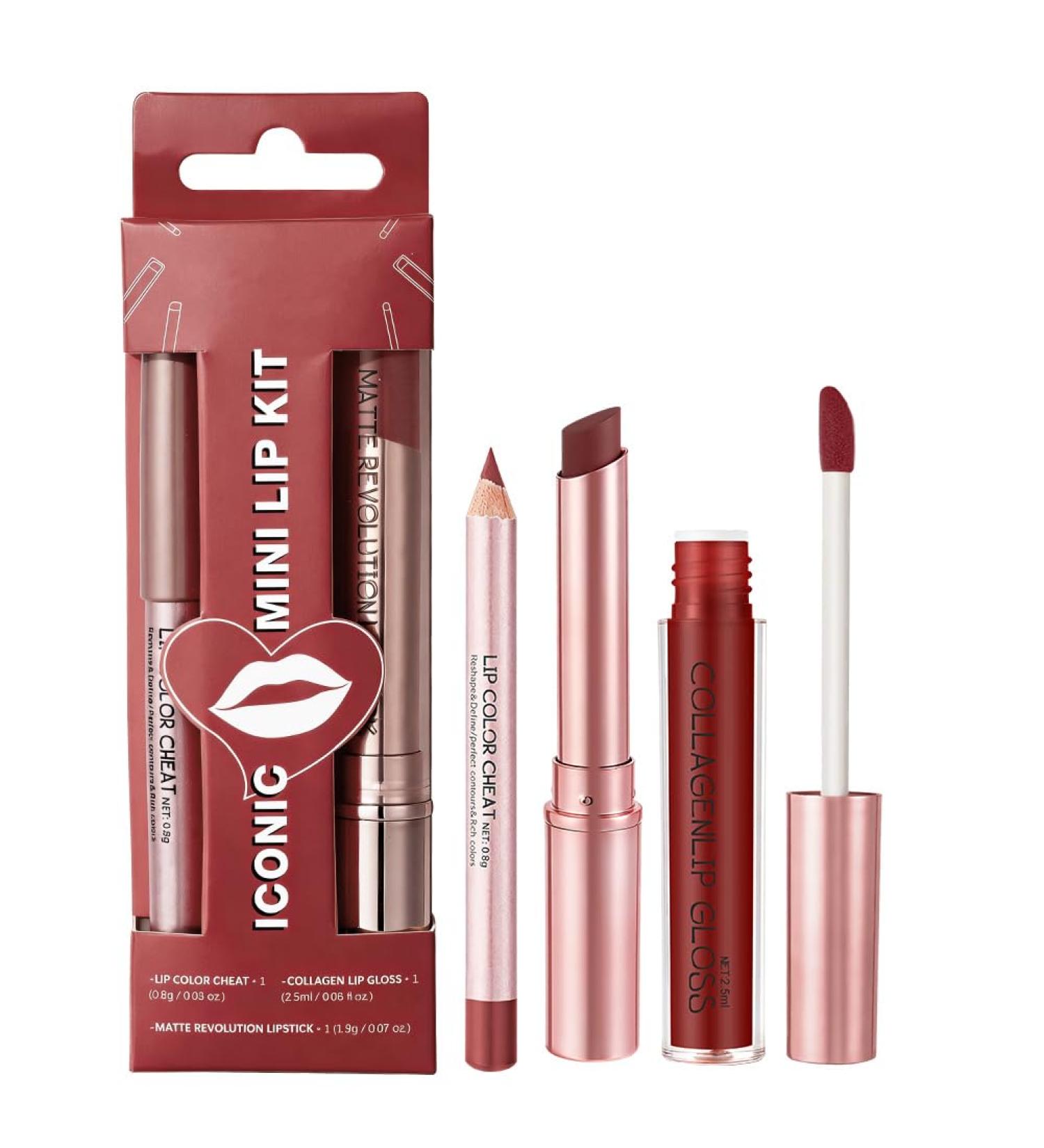  LOPHE LOPHE Lip Gloss Kit 3 in 1 Matte Lipstick Set Liquid Lipstick and Eyeliner Set for Women All-In-One Gift Long Lasting (#2 Rose Red) - Buy Online on GoSupps.com