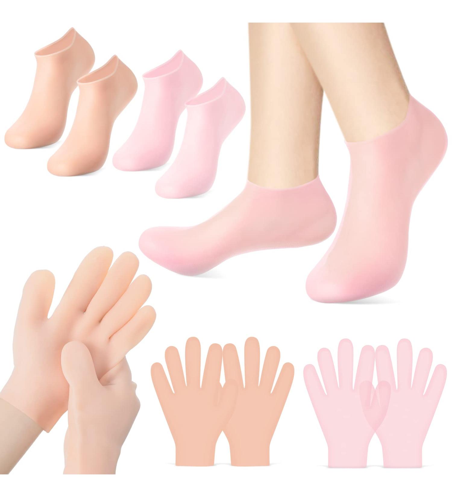 4 Pairs Moisturizing Silicone Gel Gloves & Socks Set for Dry Skin - Spa Treatment for Cracked Hands & Feet | Medium Size - Buy Online on GoSupps.com