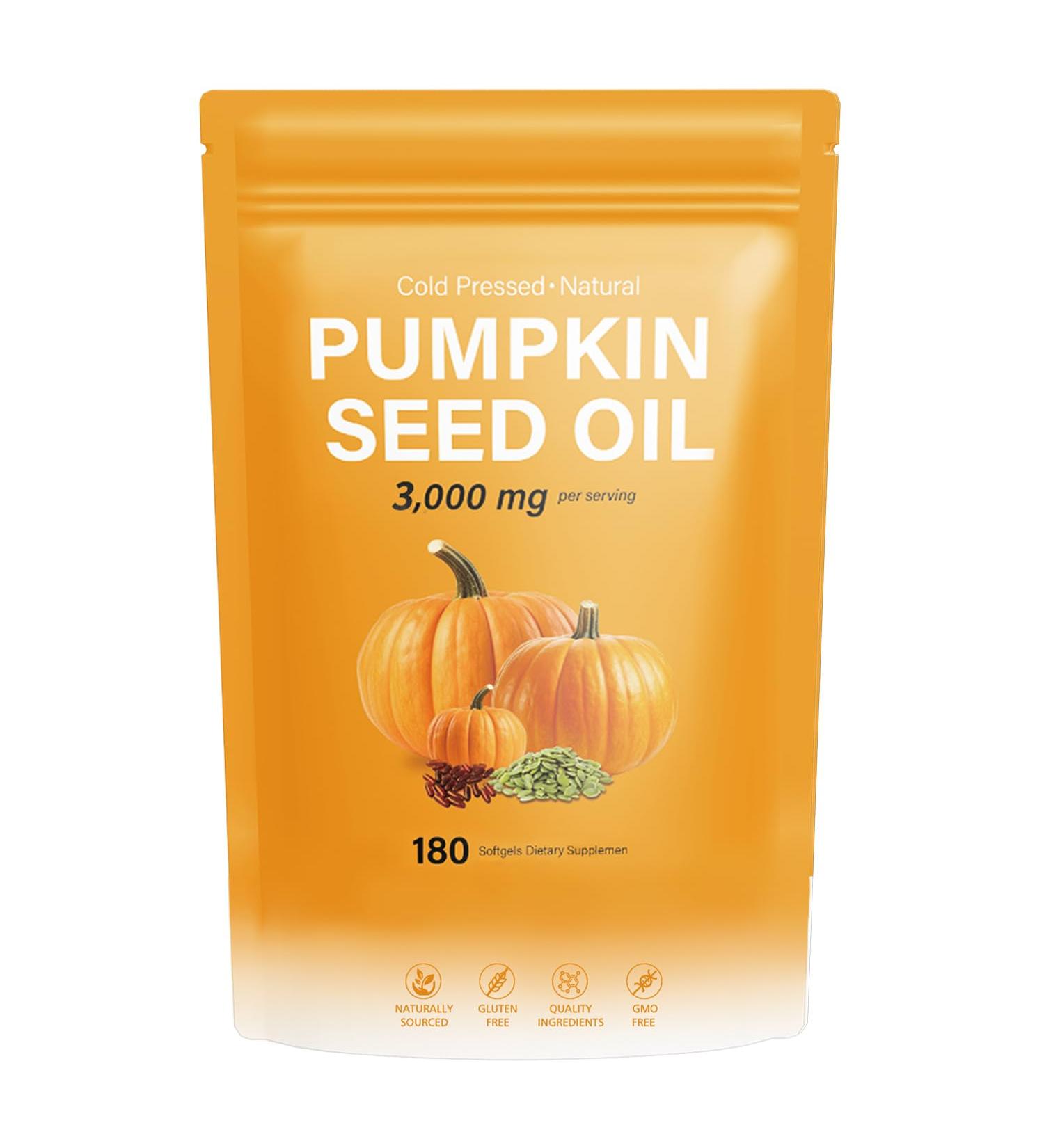 J-PRQ Pumpkin Seed Oil with Saw Palmetto- 180 Softgels - 3000mg -Cold Pressed - Pure Virgin Oil - Essential Fatty Acids & Phytosterols - Supports Hair - Urinary - Bladder & Prostate Health - Non-GMO - Buy Online on GoSupps.com