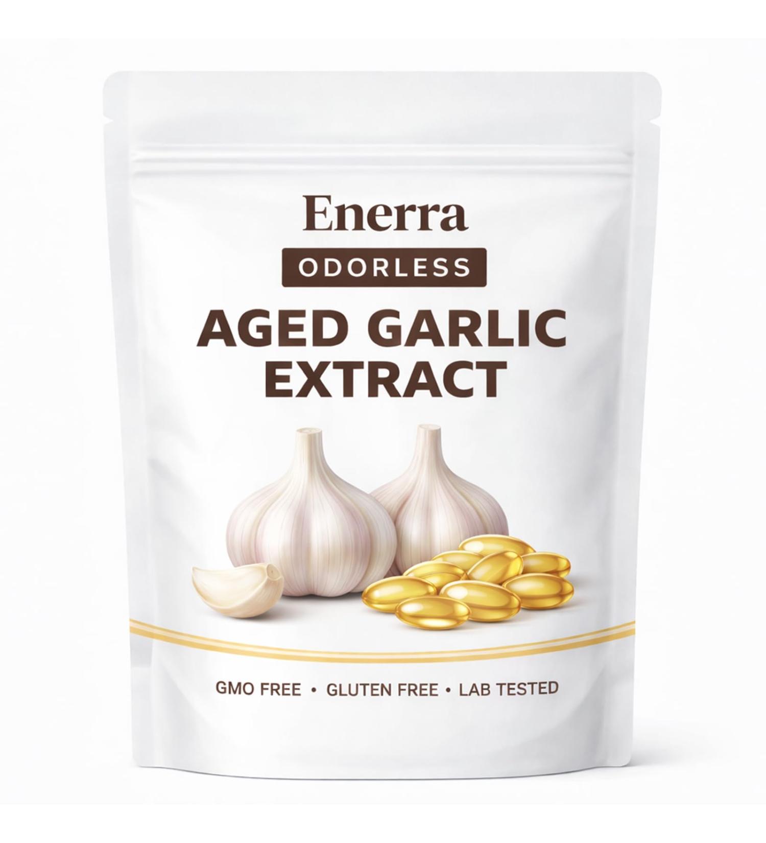 Enerra Aged Garlic Extract 300 Count 7500mg Odorless Organic Garlic Supplement for Heart & Immune Support Vegetarian Non-GMO All-Natural Softgels 2-Year Matured for Antioxidant Wellness (1pc) - Buy Online on GoSupps.com