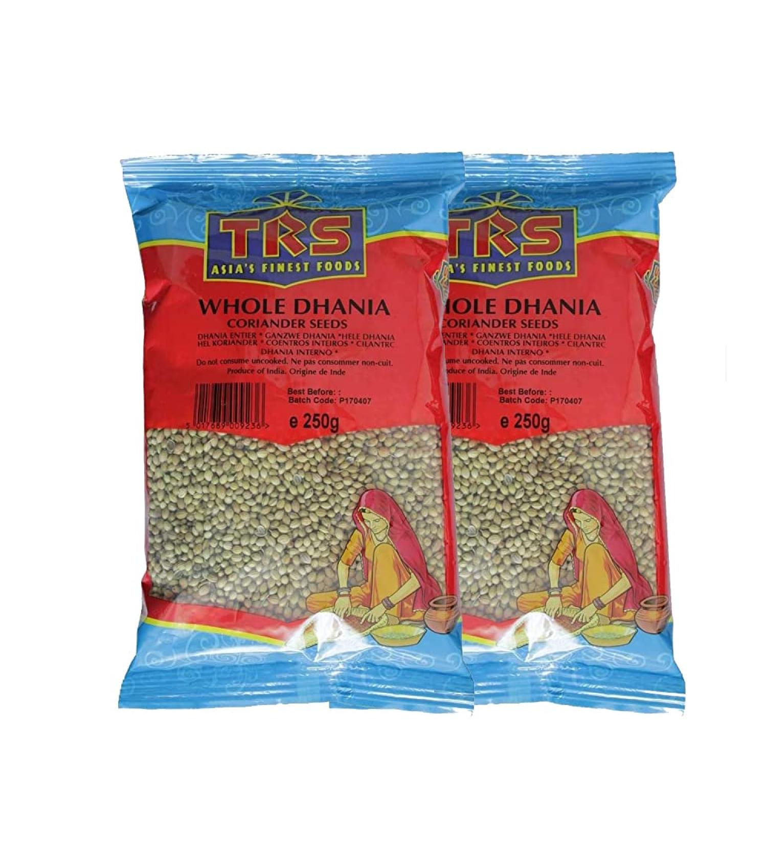 TRS Dhania Whole | 250G | Coriander Seeds |Essential Ingredient for Variety of Dishes |Whole Coriander Seeds | High Fibre | High Protein | Indian Origin (Pack of 2) - Buy Online on GoSupps.com