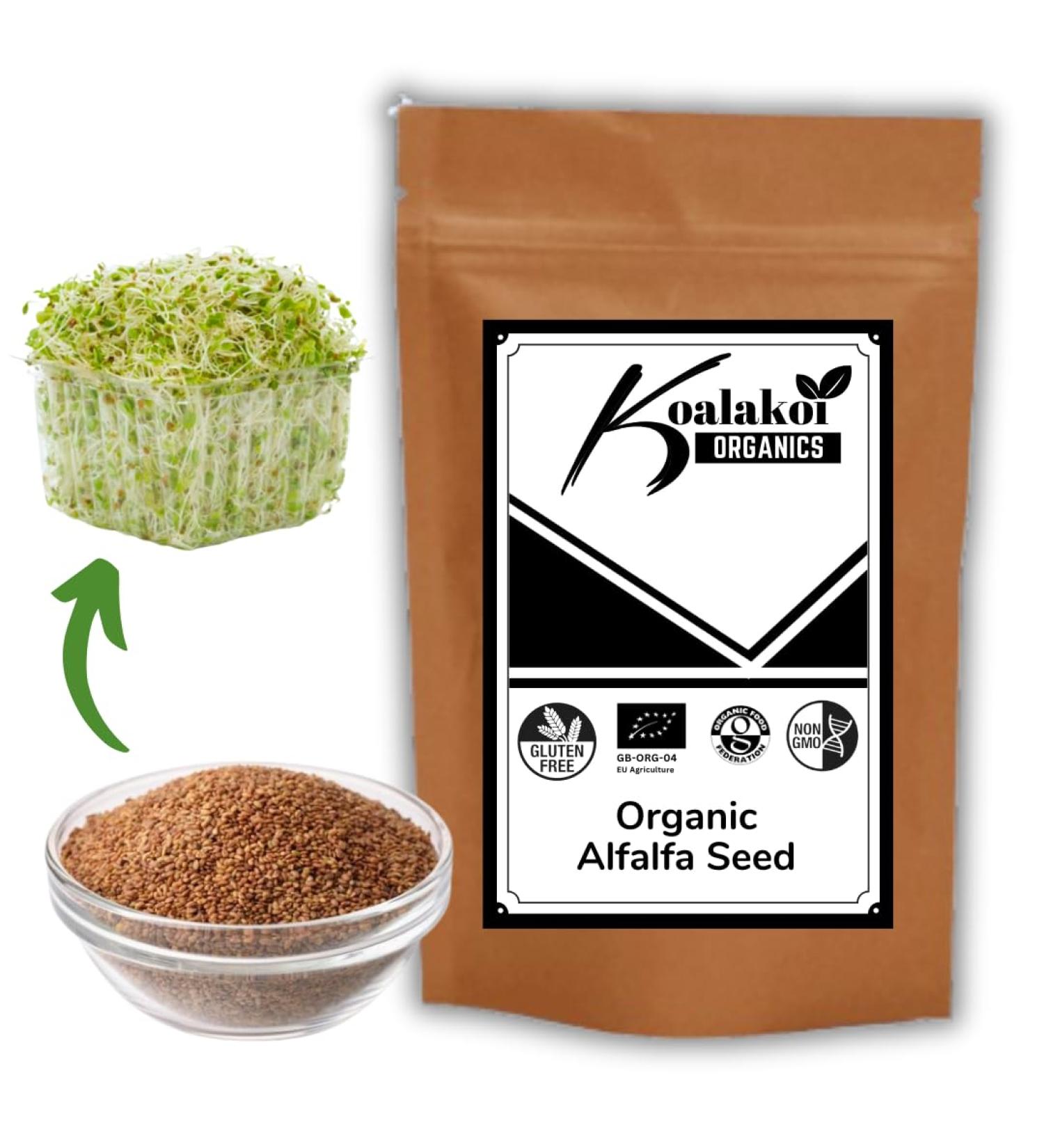 Koalakoi Organic Certified Alfalfa Seed (100g - 4.5kg) Easy to Sprout Super Nutritious Highly digestible Fibre Alfalfa | Premium Quality Non-GMO 100% Natural no Additives or Preservatives (100g) - Buy Online on GoSupps.com