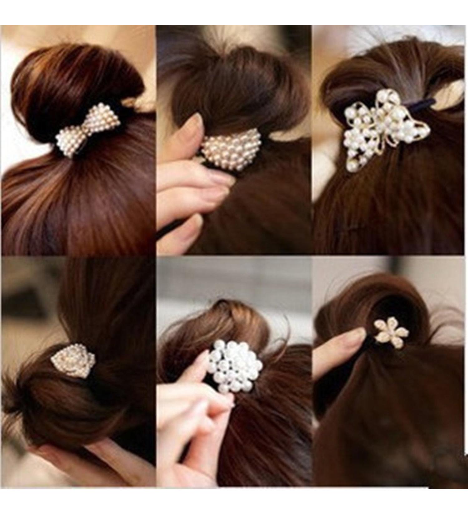 Buy cuhair 6pcs Pearl Flower Hair Ties - Stylish Ponytail Holders for Women Girls & Kids | Quality Hair Accessories - Buy Online on GoSupps.com
