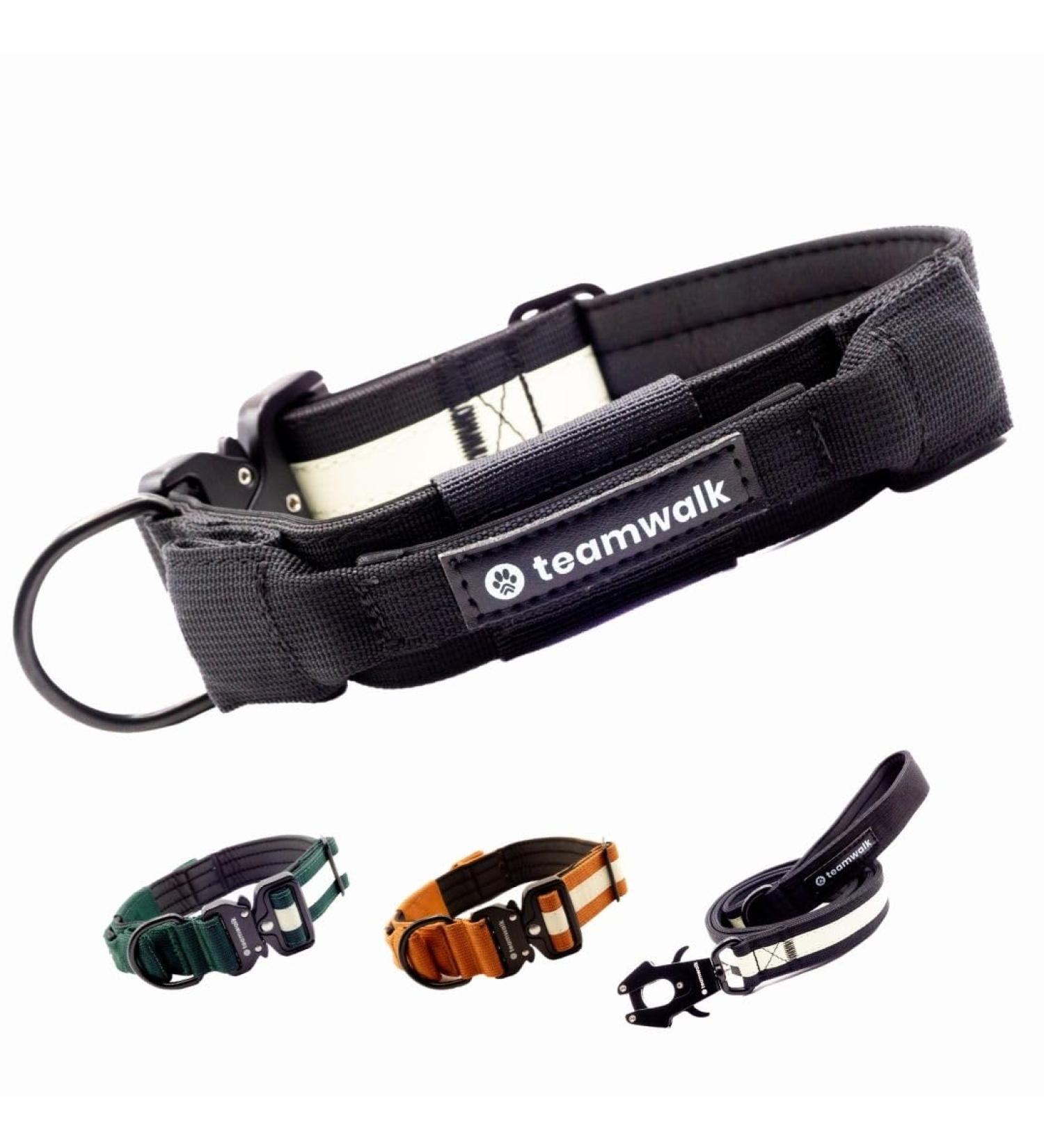 Teamwalk Premium Dog Collar - Magnetic Handle Light Strip Air Tag Bag Adjustable Fit Soft Upholstery Robust Buckle - Size M (4cm) - Black - Buy Online on GoSupps.com