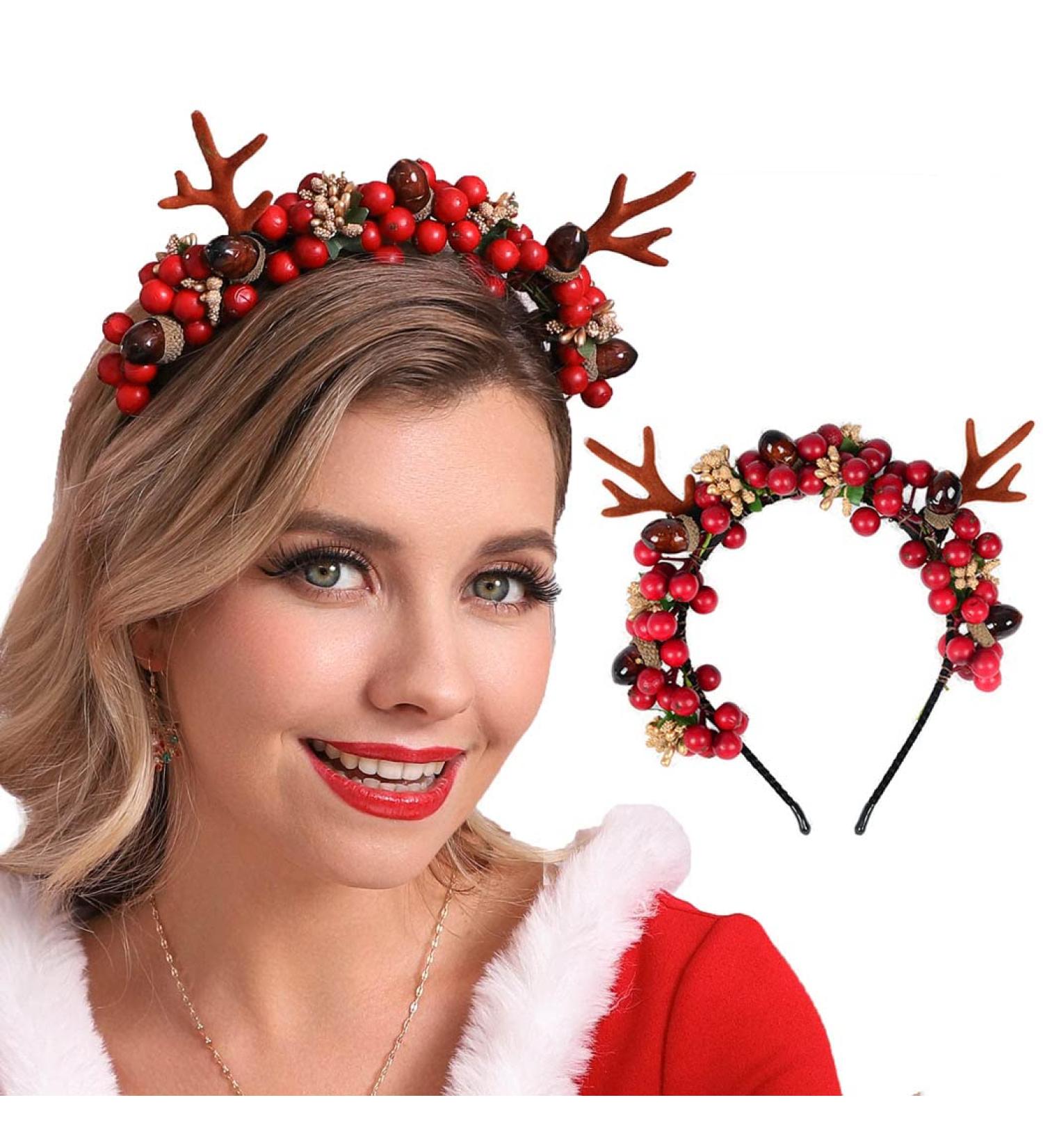 Unicra Christmas Headband Elk Deer Antlers Headband Flower Animal Horns Headwear Hair Piece Halloween Hair Accessories - Buy Online on GoSupps.com