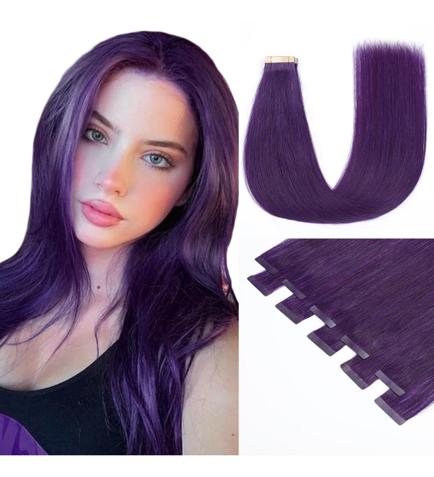Hotlulana Purple Tape Extensions - 100% Real Hair 20 Inch Invisible Weft 10 Piece Soft & Natural - Buy Online on GoSupps.com
