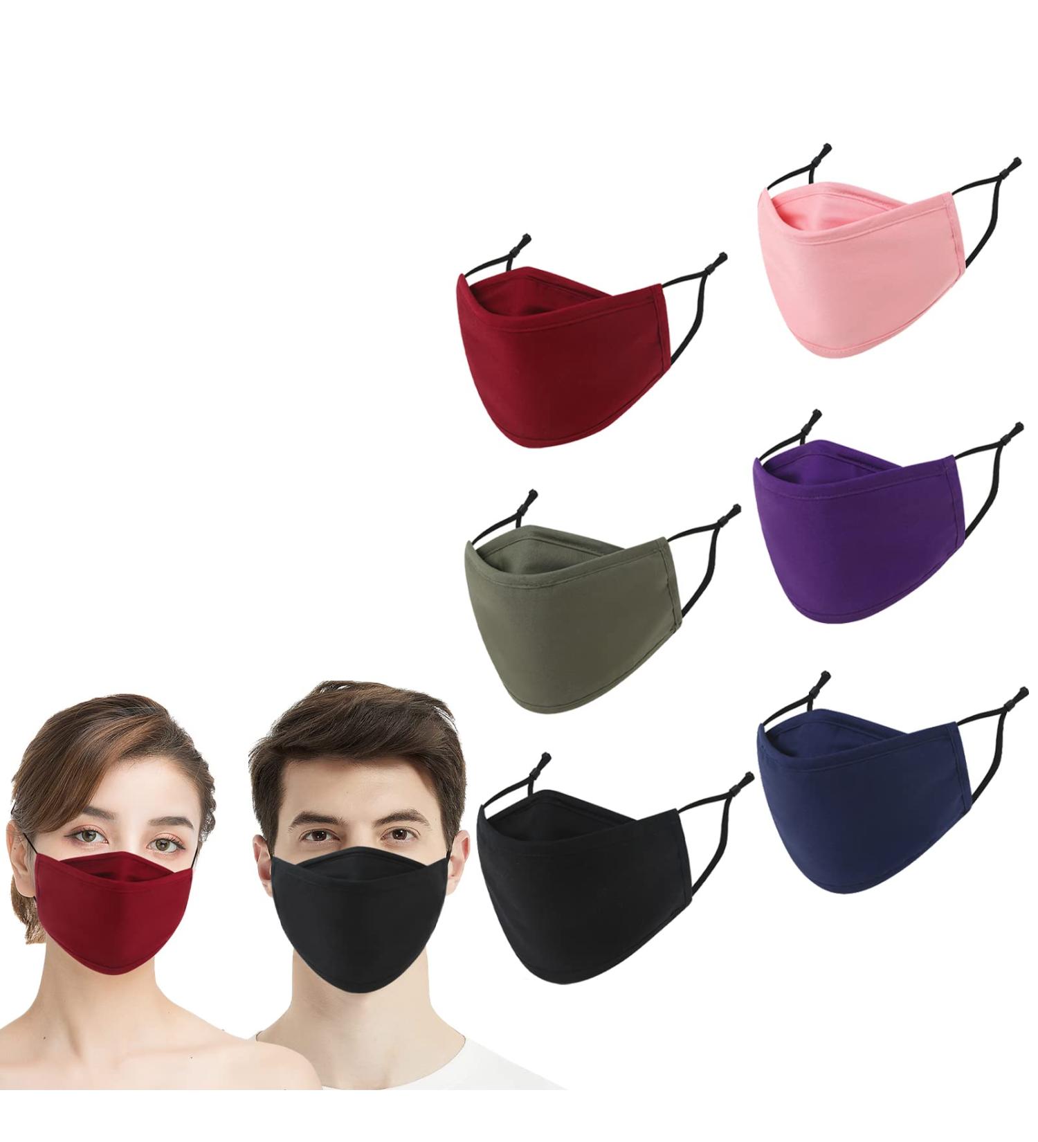 6PCS Reusable 4 Layer Breathable Washable Cloth Face Masks with Nose Wire - Adjustable Cotton Masks for Men and Women - Multicolor - Buy Online on GoSupps.com