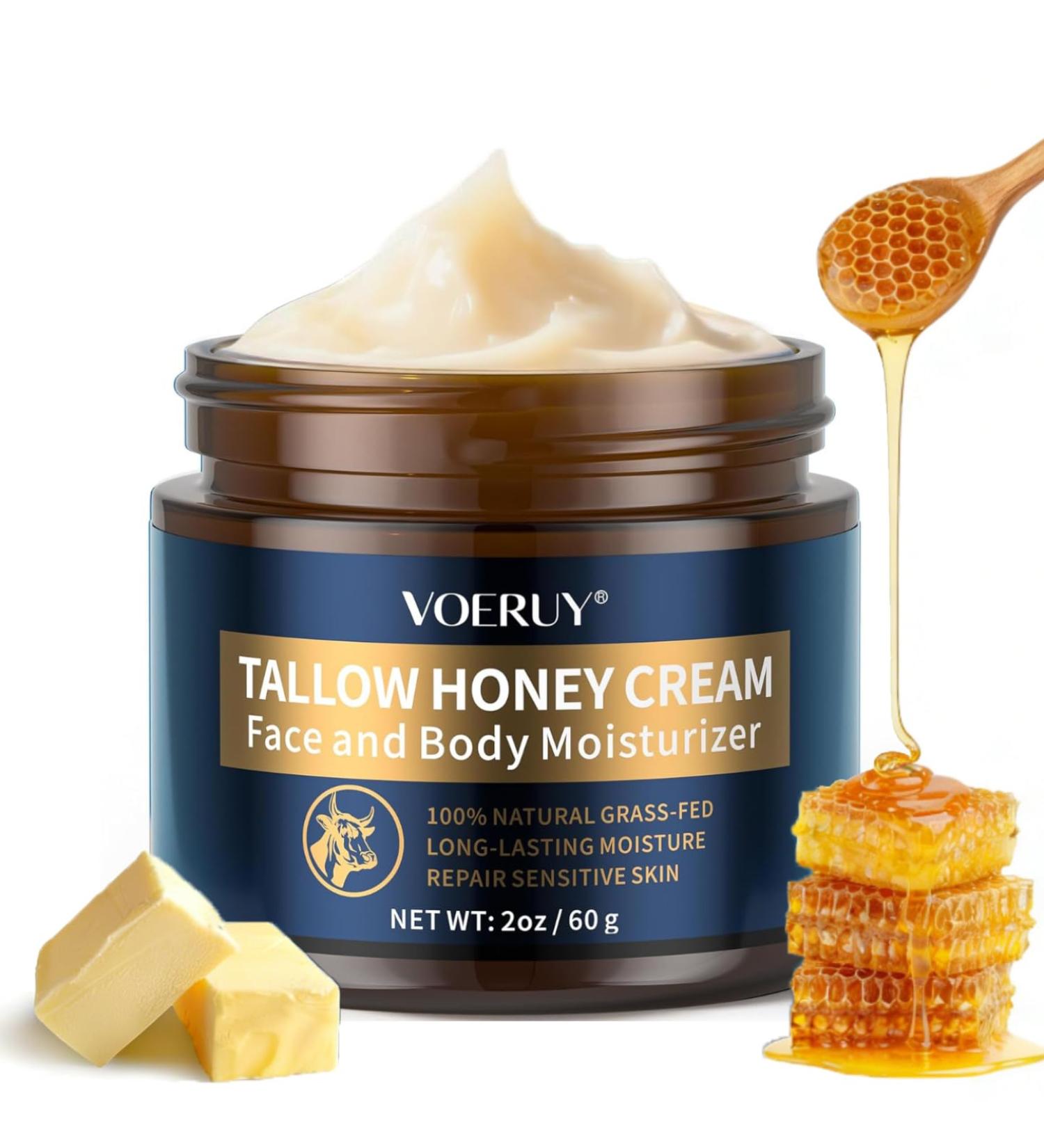 Cr me de b uf Tallow - Soin de la peau - 100 % de suif de b uf nourri l'herbe - Cr me hydratante au miel naturel - Hydratant en profondeur pour le visage et le corps - 60 g - Buy Online on GoSupps.com