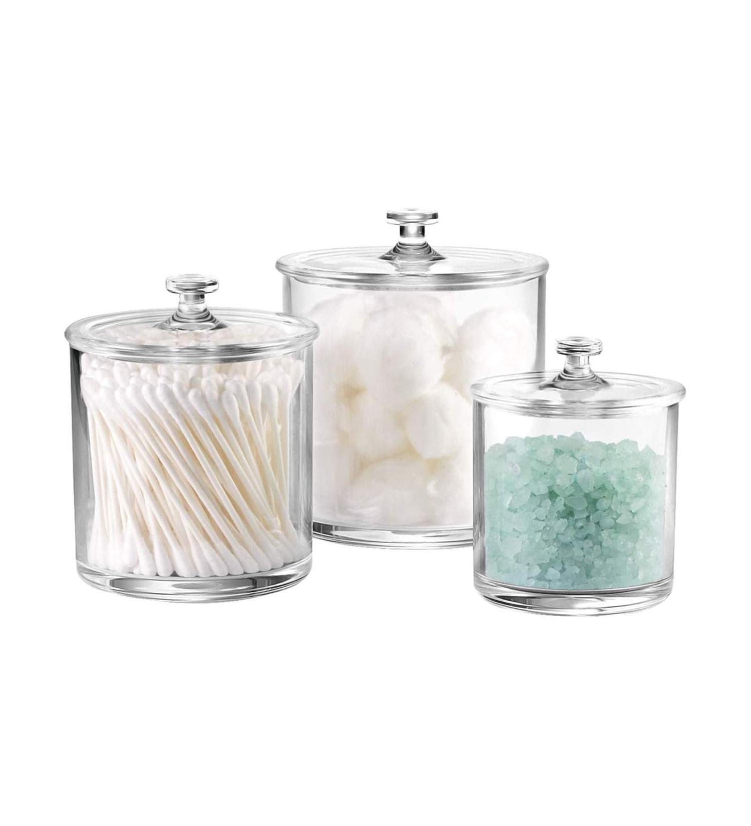 Pack of 3 Round Cotton Swab Holders - Stylish Dispenser & Storage Box for Cotton Swabs - Buy Online on GoSupps.com