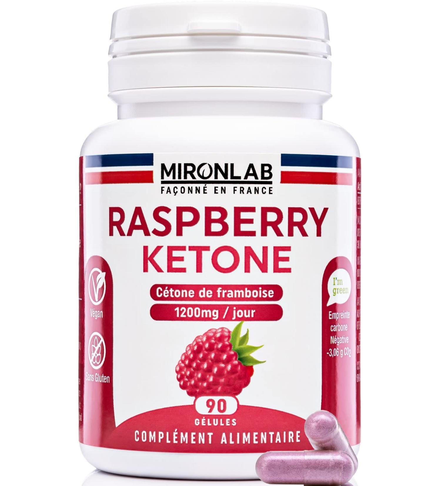 Raspberry Ketone - Raspberry Ketone Pure | High dosage: 1200mg | Enhanced slimming supplement: acacia fiber | Ideal Keto Diet | 90 slimming capsules | French Laboratory MironLab  - Buy Online on GoSupps.com