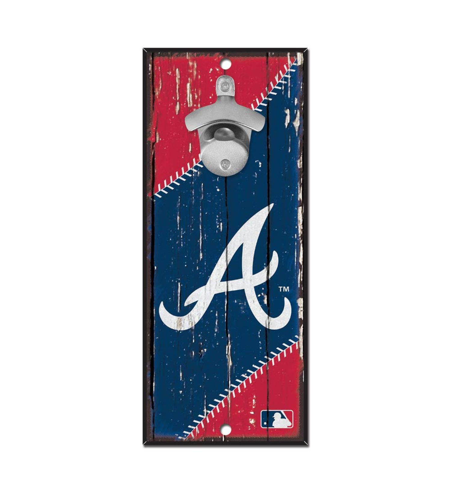 MLB Atlanta Braves 5x11 Wood Sign Bottle Opener, Team Colors, 5"x11"