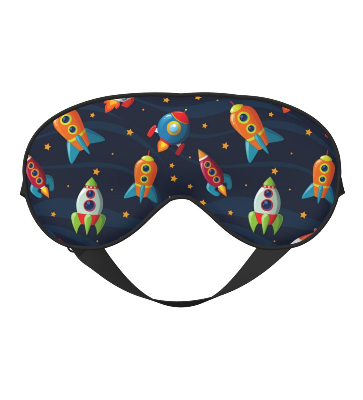 Spaceships and Stars Print Sleep Eye Mask - Soft Blindfold with Elastic Strap for Travel & Night Sleeping - Buy Online on GoSupps.com