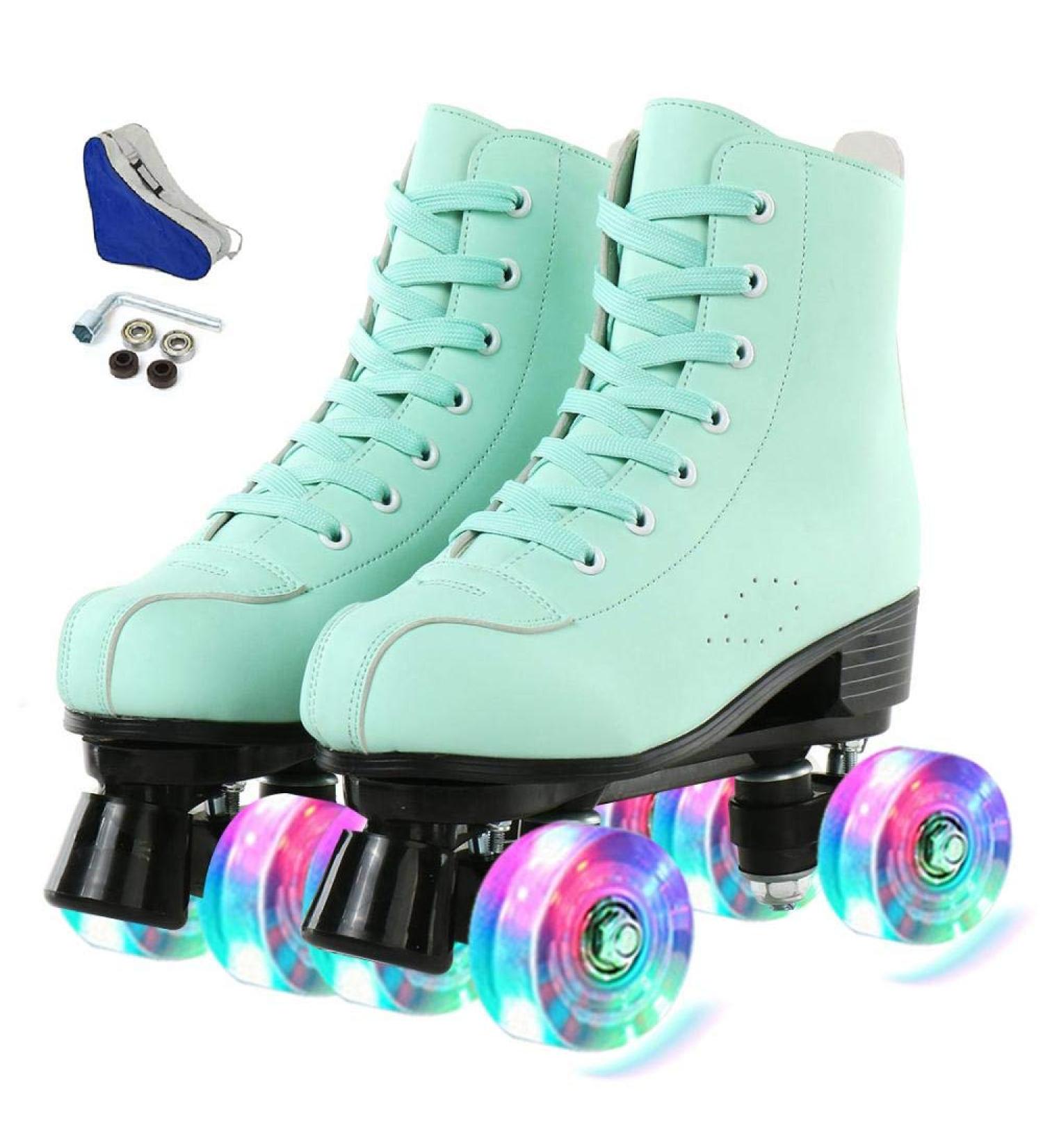 Beuway Women's Adjustable Double Row Roller Skates | Shiny High-Top Outdoor Skates for Teens & Adults | Flash Wheel | Size 40/US 9 - Buy Online on GoSupps.com