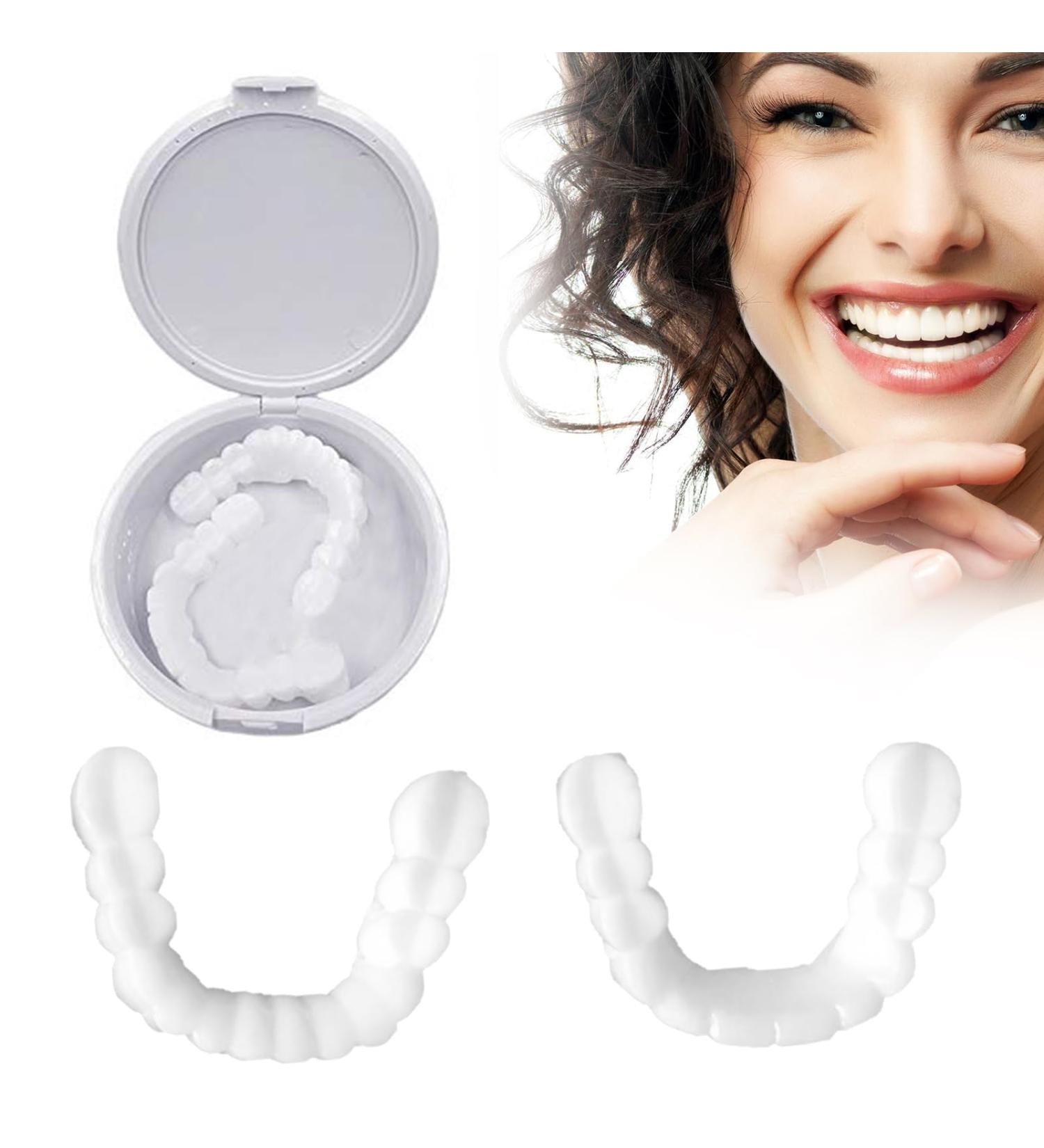 Frenzify 2 Pairs Instant Perfect Smile Dentures Fake Teeth Veneer Top Bottom Whitening Dentures Cosmetic Veneers for Women Men Natural and Comfortable - Buy Online on GoSupps.com