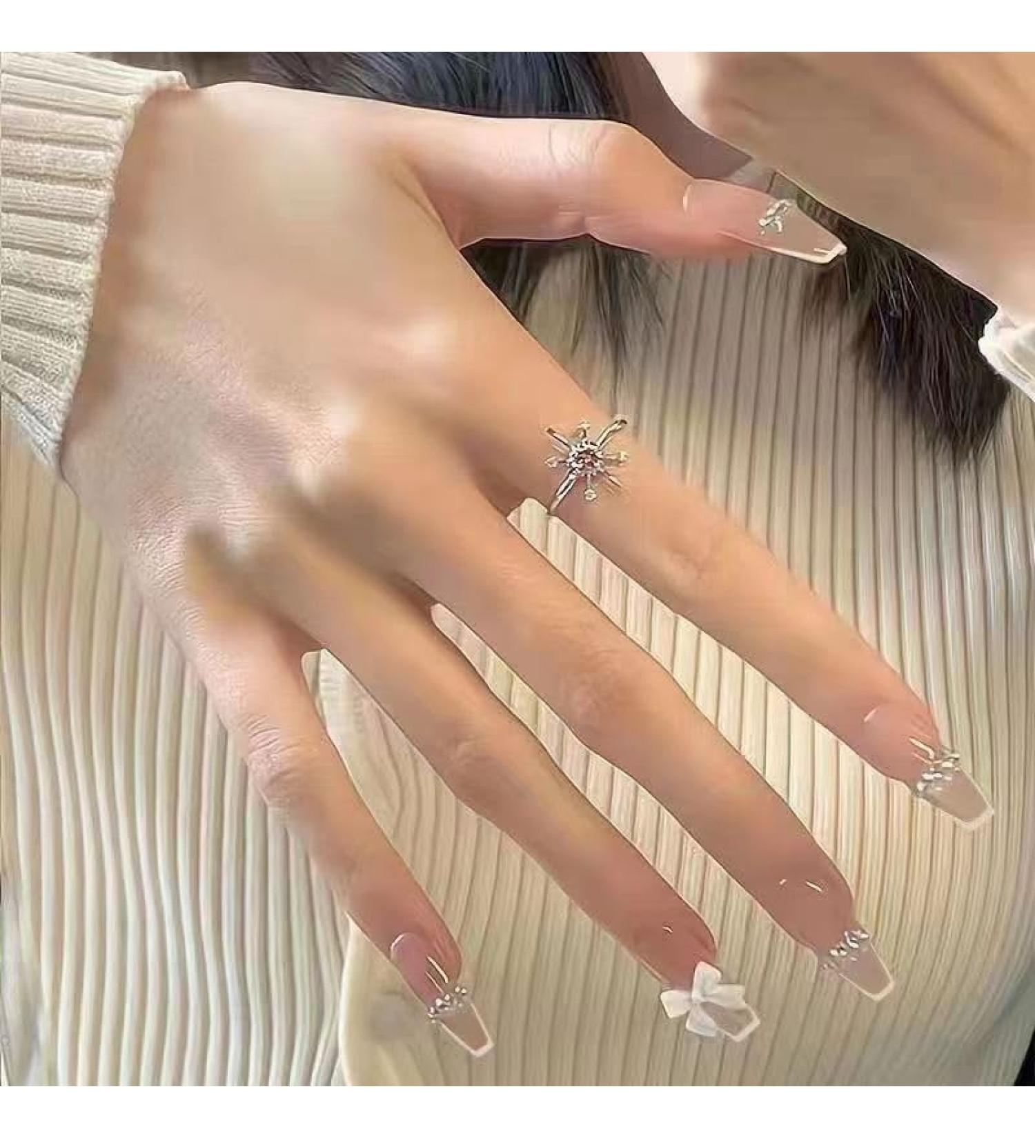 French Tip Press on Nails - Long T Press On Nails with Nail Tips Butterfly diamond chain Design press on nails Acrylic False Nails Cute Artificial Nails - Buy Online on GoSupps.com