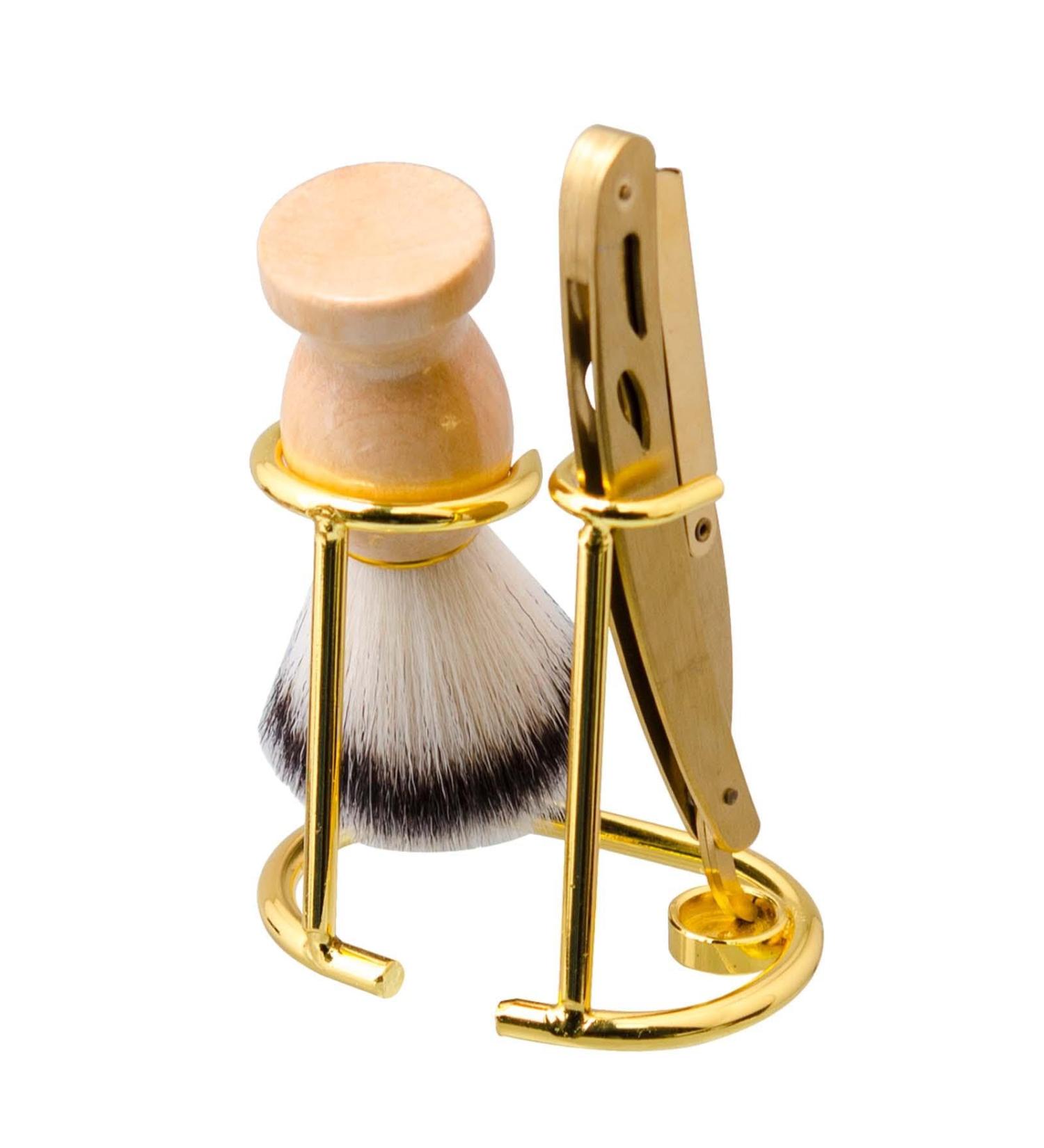 Perfeclan Men's Shaving Set - Soft Nylon Bristles Manual Cleaning Tools & Brush Stand | Perfect Gift for Anniversaries Festivals & Valentine's Day - Gold - Buy Online on GoSupps.com