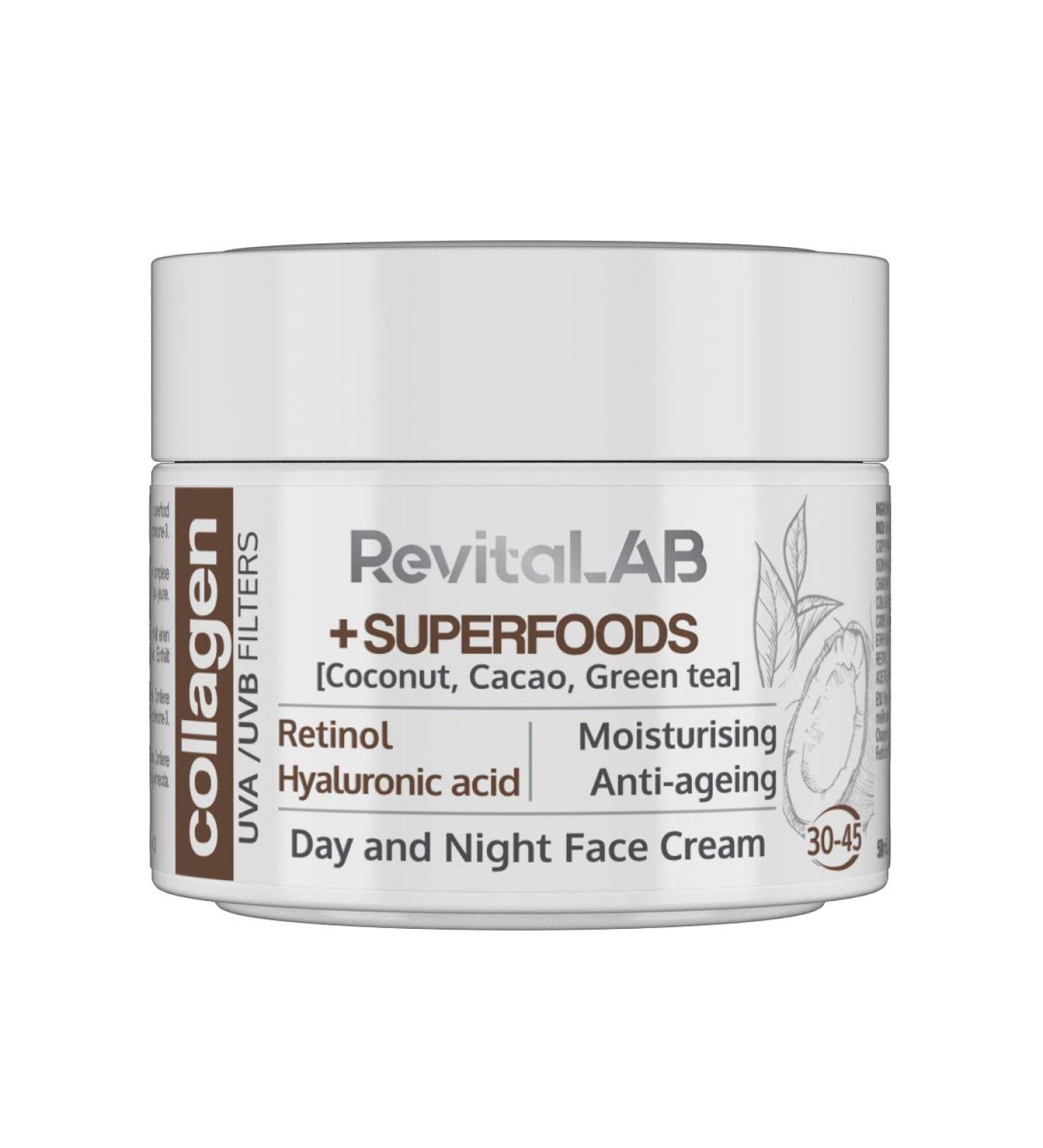  RevitaLAB RevitaLAB - Moisturizing and anti-aging collagen day and night cream enriched with hyaluronic acid superfoods vitamins and UVA/UVB filter for people aged 30 to 45 50 ml - Buy Online on GoSupps.com