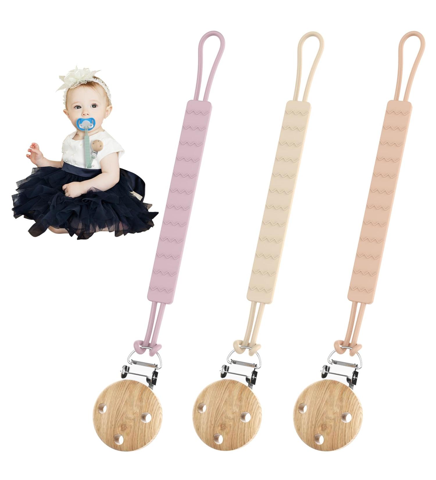 3PCS GeeRic Silicone Pacifier Clips - BPA Free Soother Chains Holder for Baby | Flexible & Soft Teether Toy Clip - Buy Online on GoSupps.com