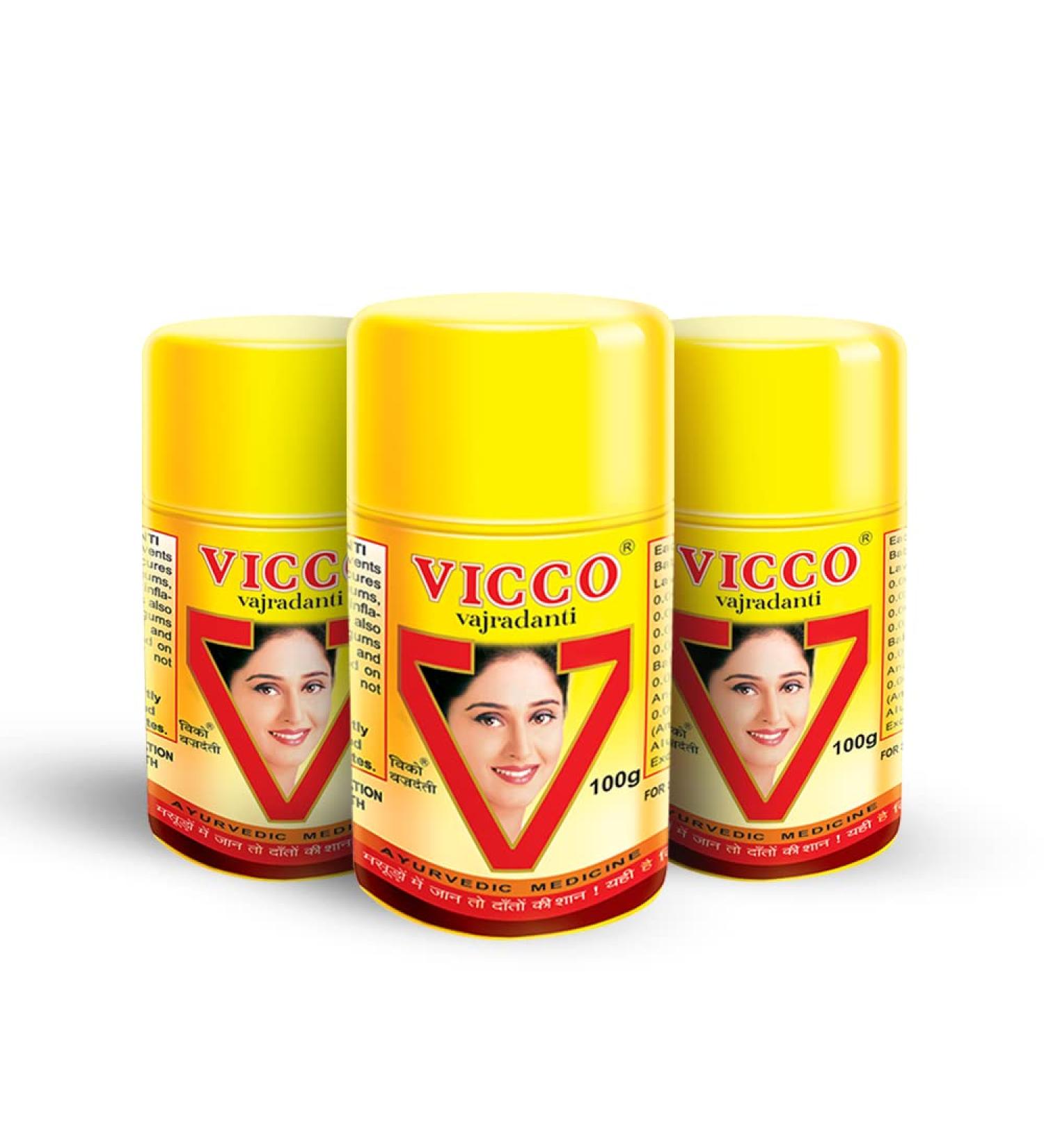 Vicco Vajradanti Powder 100g - Pack of 3 | Natural Ayurvedic Oral Care - Buy Online on GoSupps.com