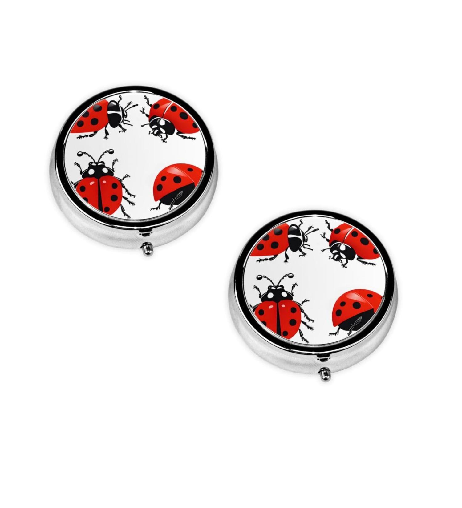 Ladybug Print Mini Round Pill Box | 3 Compartment Portable Pill Organizer for Travel & Home - Buy Online on GoSupps.com