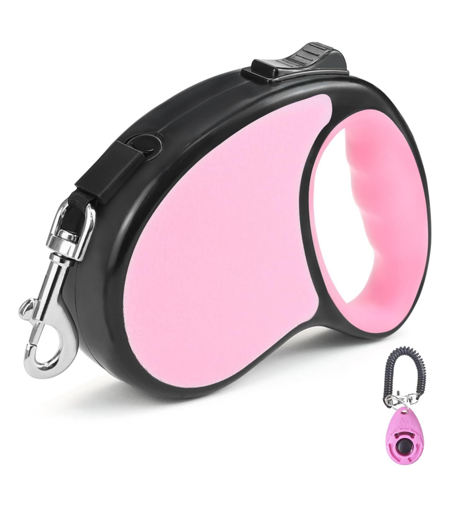 Retractable Dog Lead 5M Long Extendable with Non-Slip Handle & Adjustable Dog Lead One-Hand Brake Pause Lock 360 Universal Anti-winding with Bonus Training Clicker for Small Medium Dogs (Pink) - Buy Online on GoSupps.com