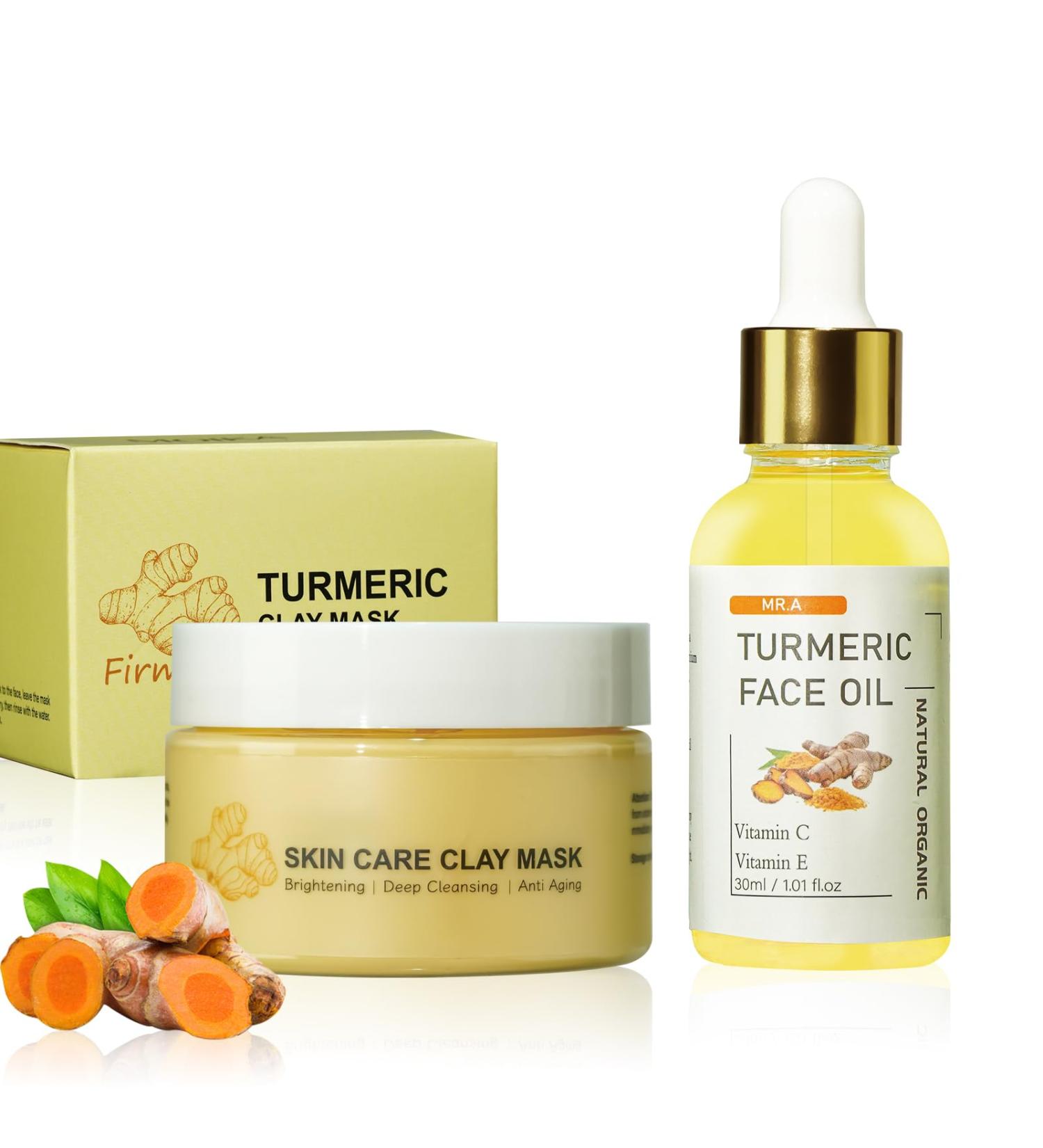 Shop Turmeric Face Clay Mask & Oil Skincare Kit | Vitamin C Deep Cleansing Overnight Mask for Pores Hydrating Turmeric Serum & Oil for Radiant Skin - Buy Online on GoSupps.com